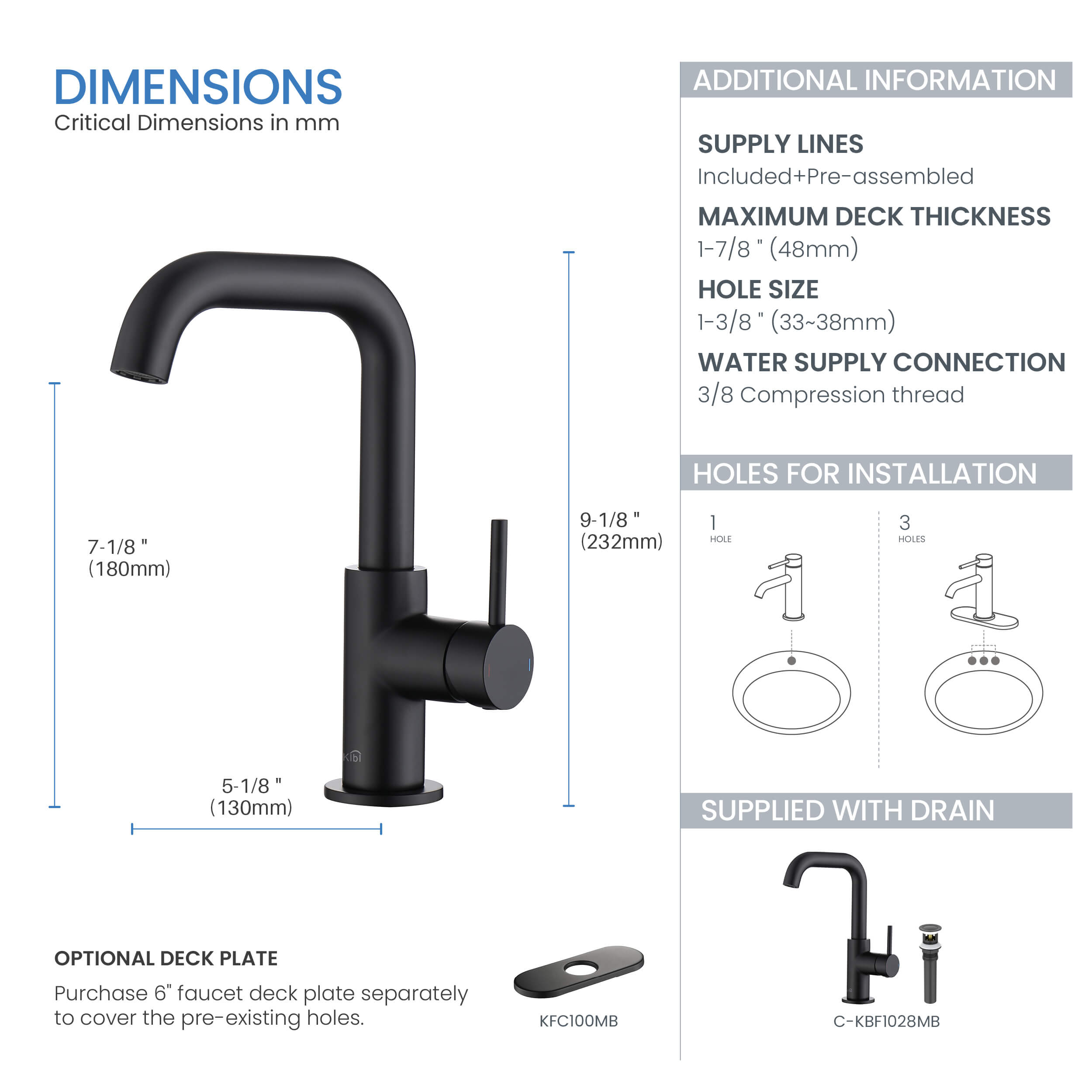 Macon Single Handle High-Arc Bathroom Vanity Sink Faucet - C-KBF1028