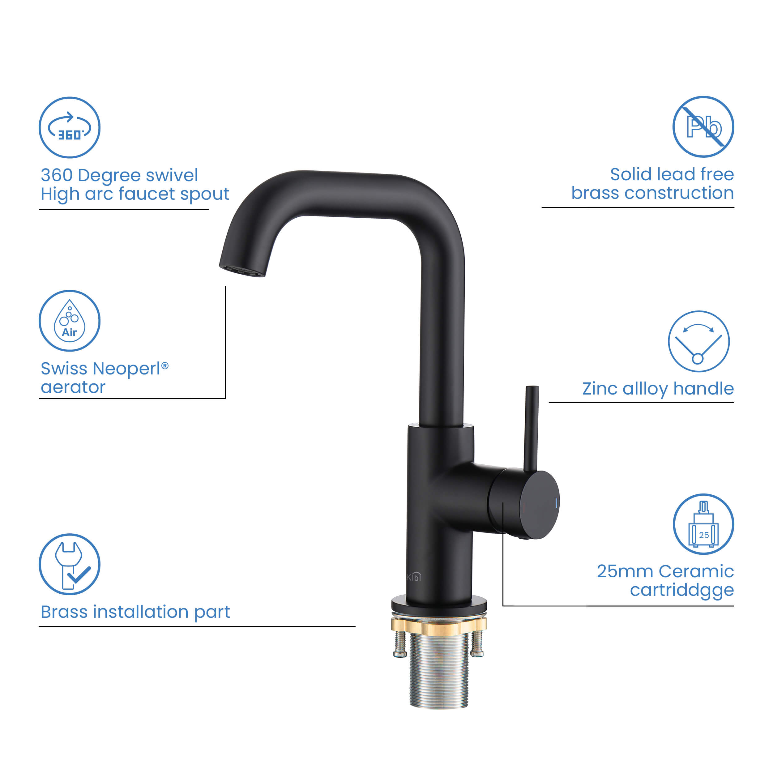 Macon Single Handle High-Arc Bathroom Vanity Sink Faucet - C-KBF1028