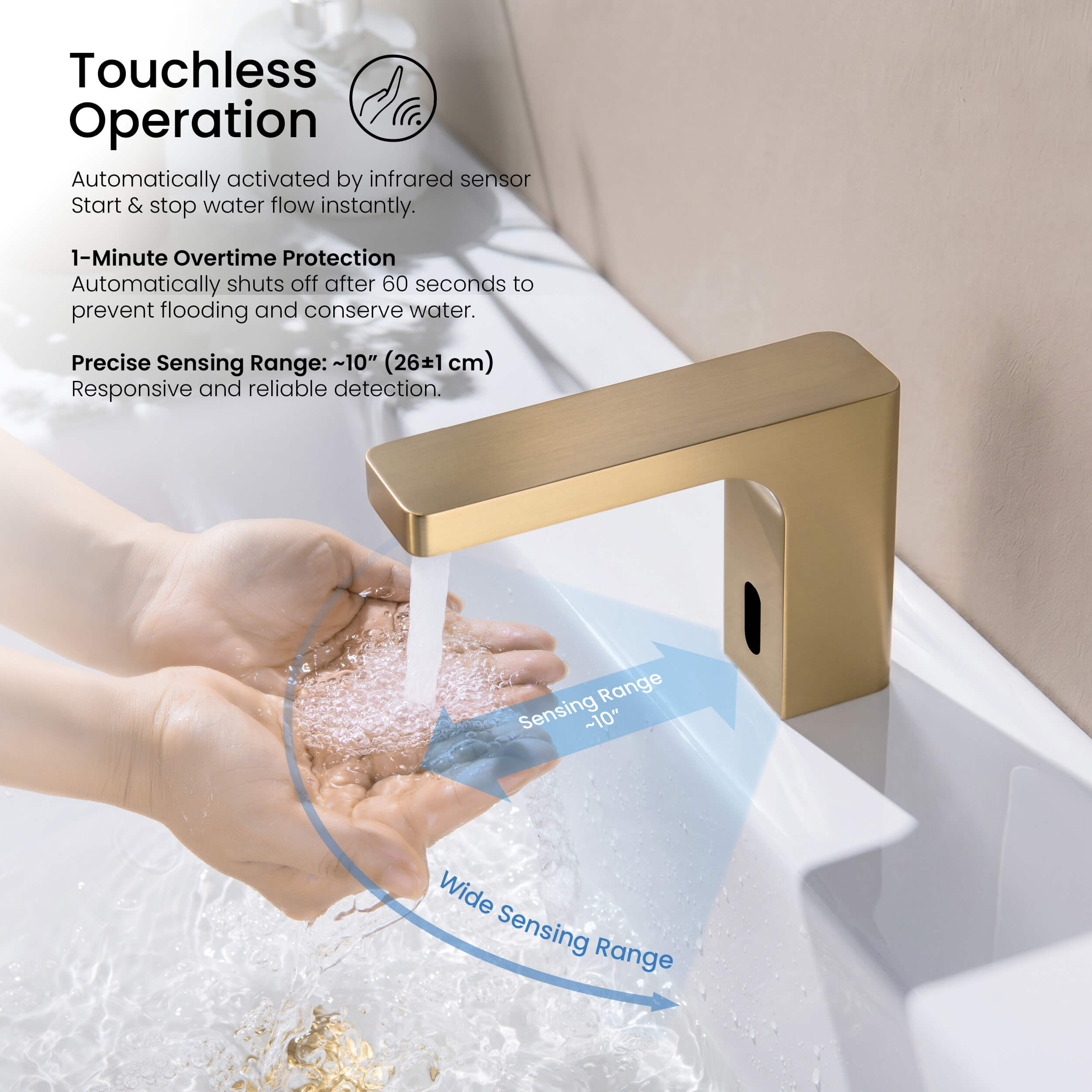 Blaze Touchless Bathroom Vanity Sink Faucet with Pop-Up Drain — Plug-In or Battery Powered - C-KBF1030