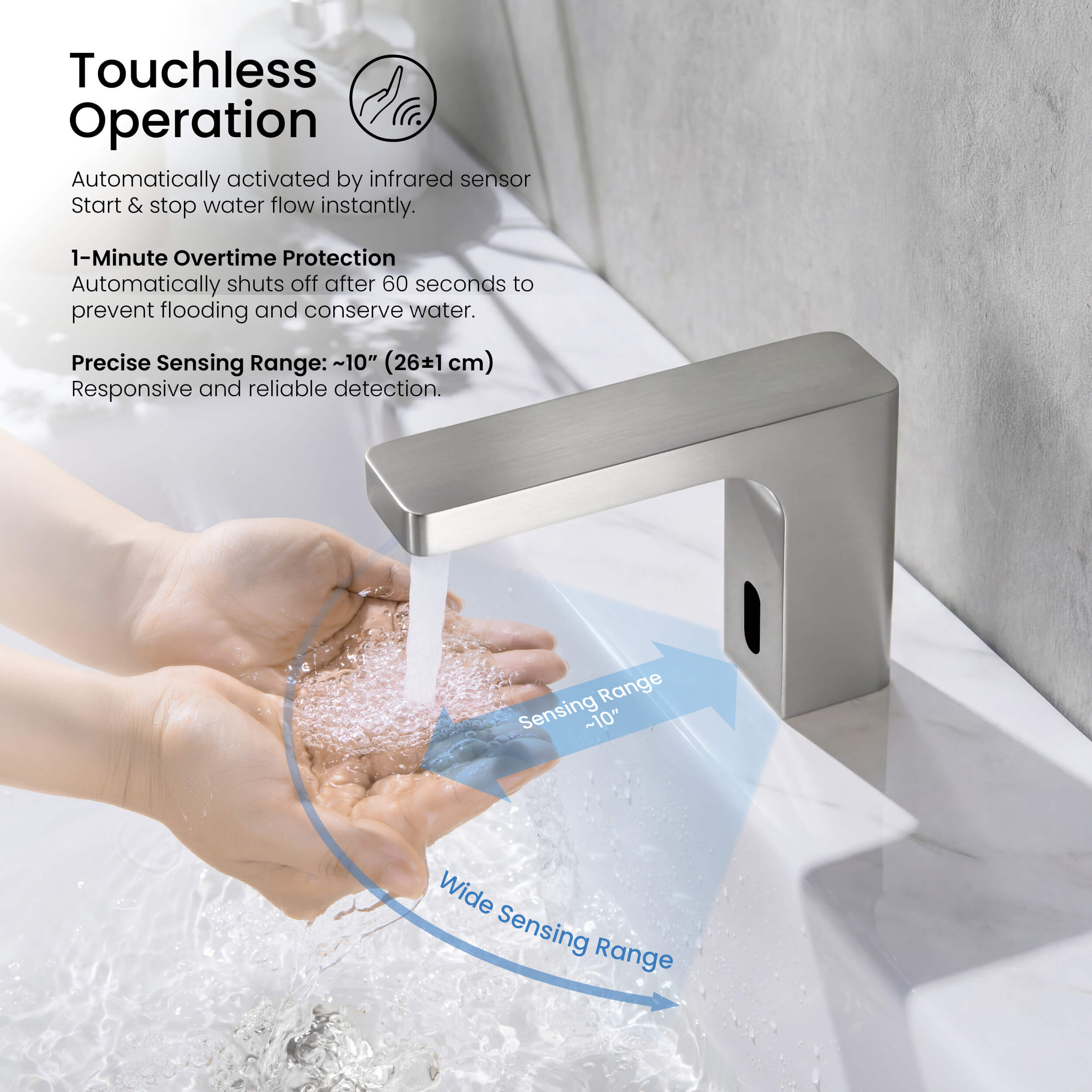 Blaze Touchless Bathroom Vanity Sink Faucet with Pop-Up Drain — Plug-In or Battery Powered - C-KBF1030