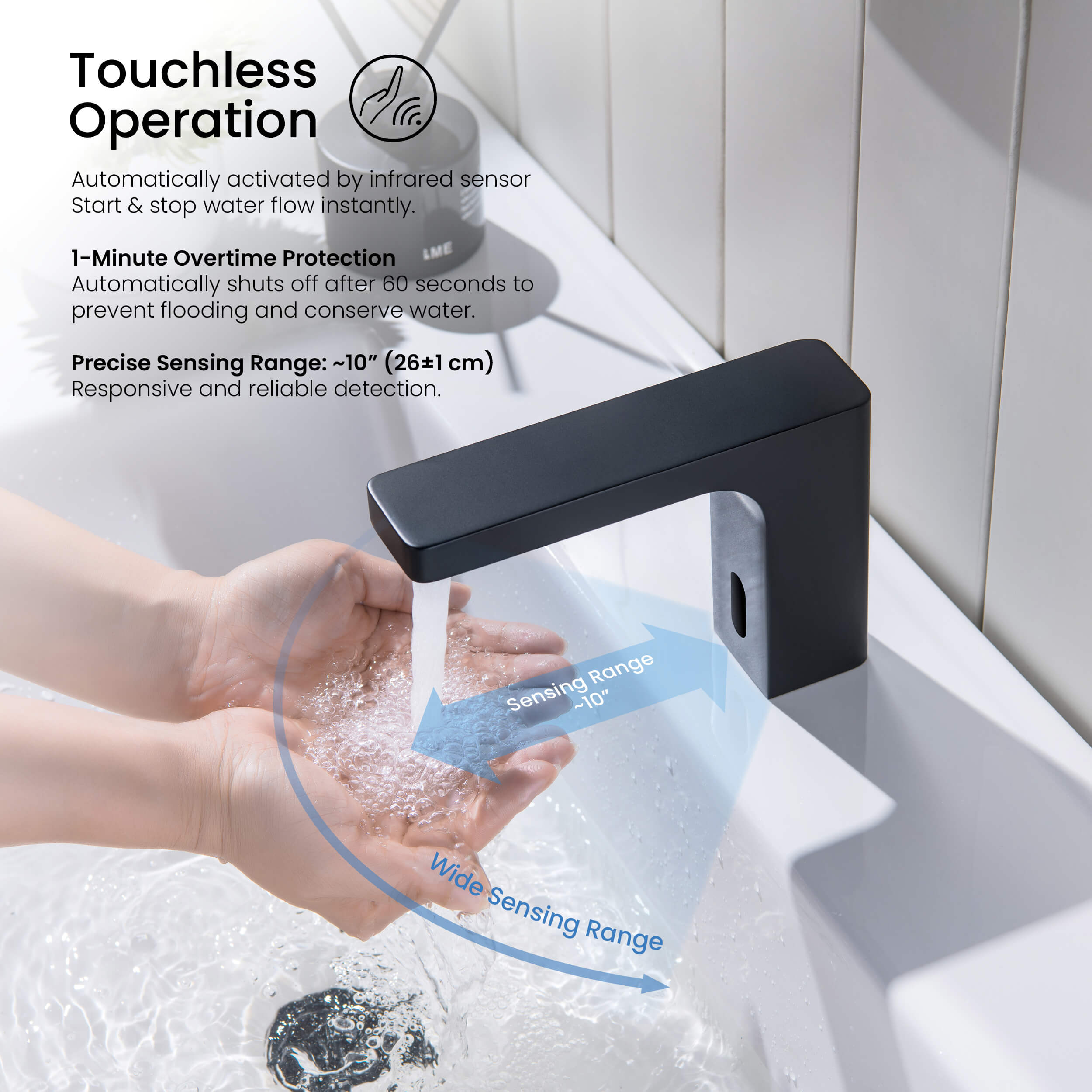 Blaze Touchless Bathroom Vanity Sink Faucet with Pop-Up Drain — Plug-In or Battery Powered - C-KBF1030