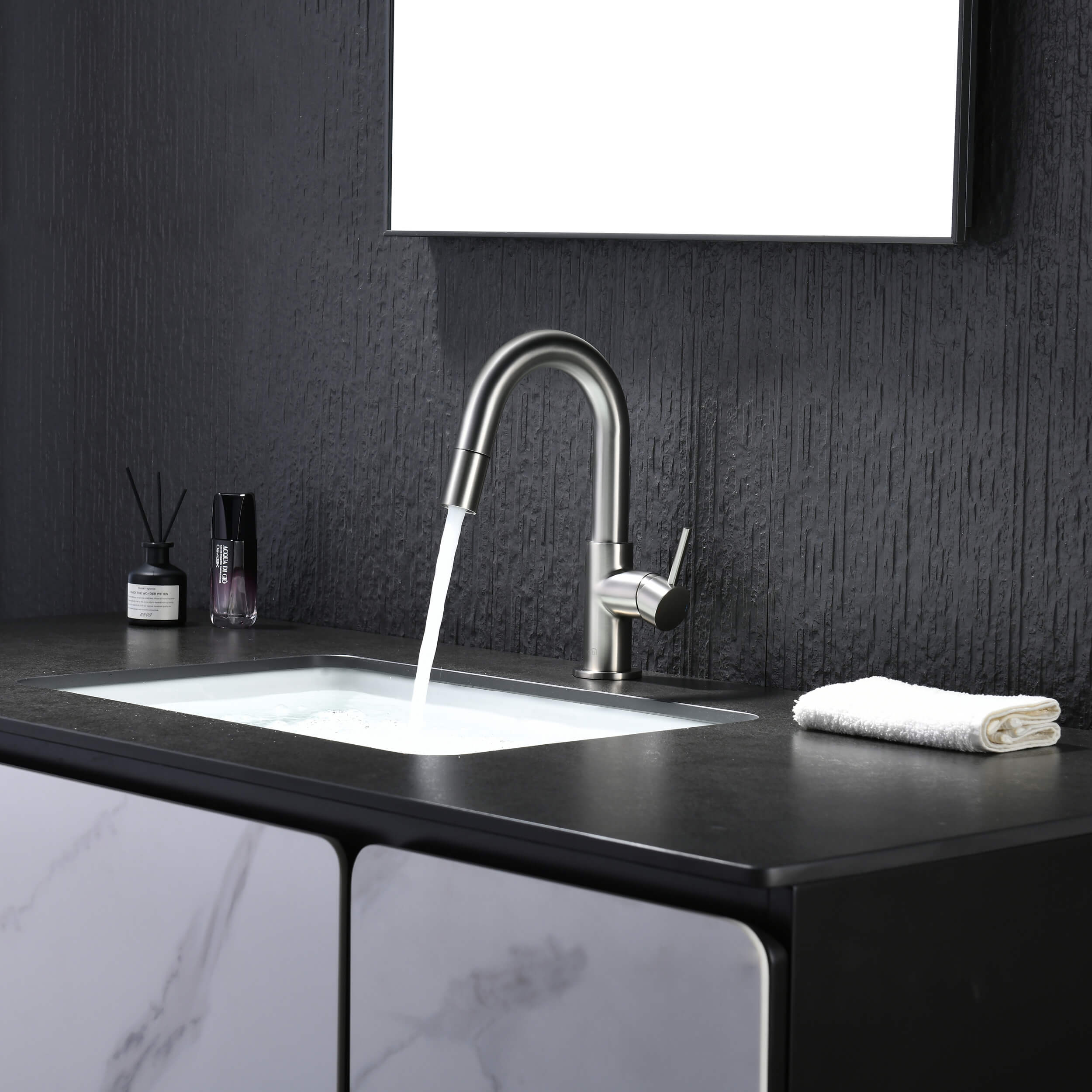 Circular Single Handle High-Arc Pull Down Sprayer Bathroom Vanity Sink Faucet - C-KBF1077