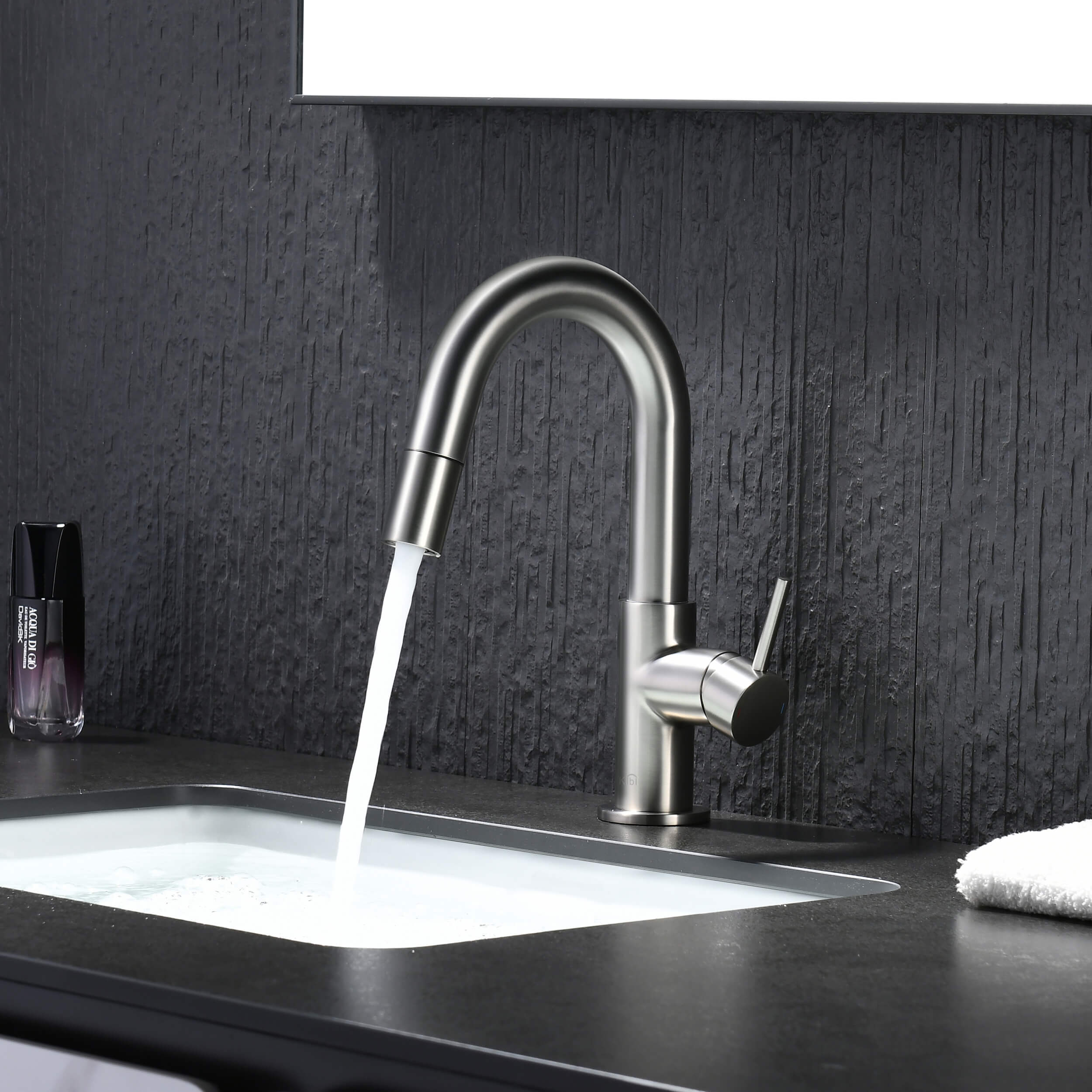 Circular Single Handle High-Arc Pull Down Sprayer Bathroom Vanity Sink Faucet - C-KBF1077