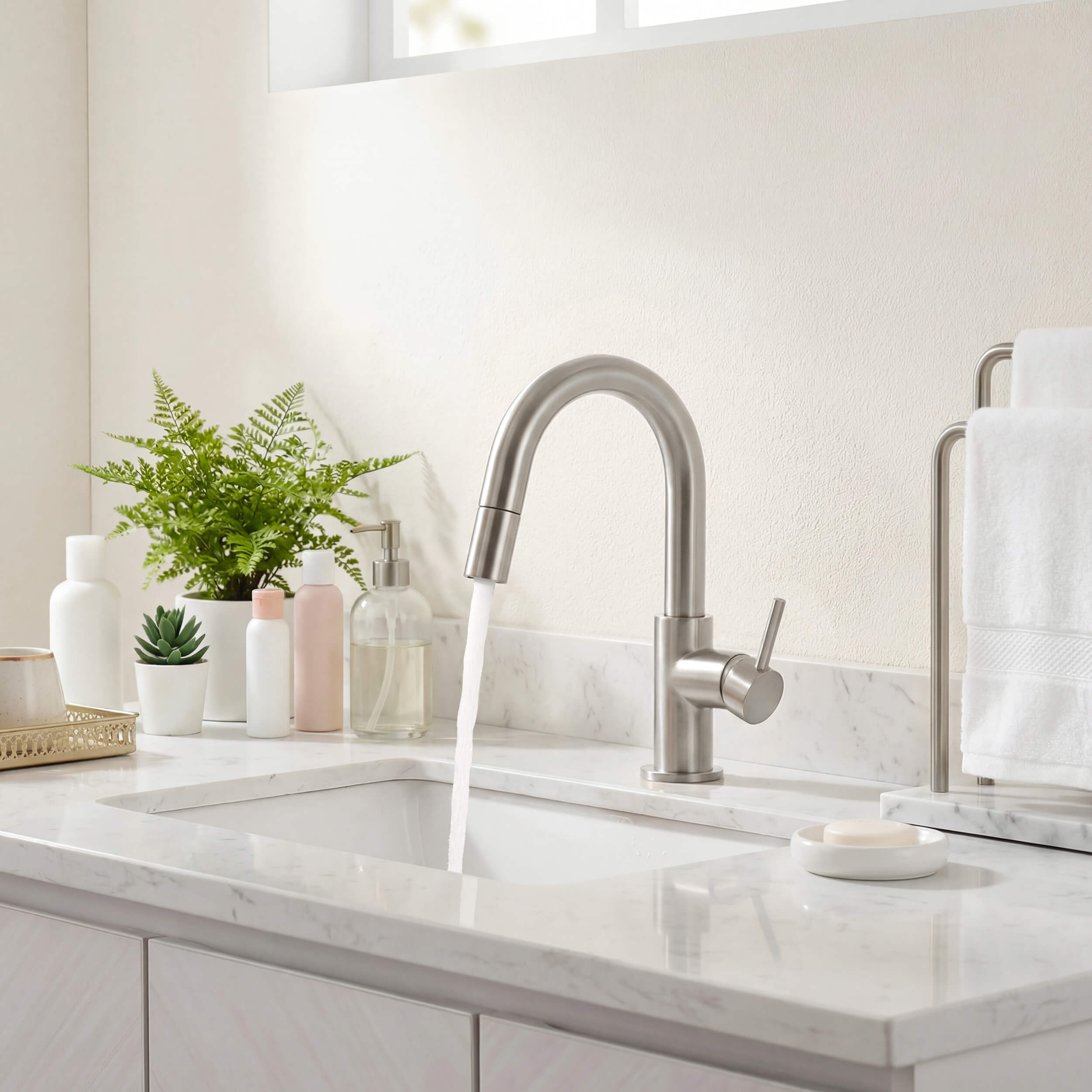 Circular Single Handle High-Arc Pull Down Sprayer Bathroom Vanity Sink Faucet - C-KBF1077