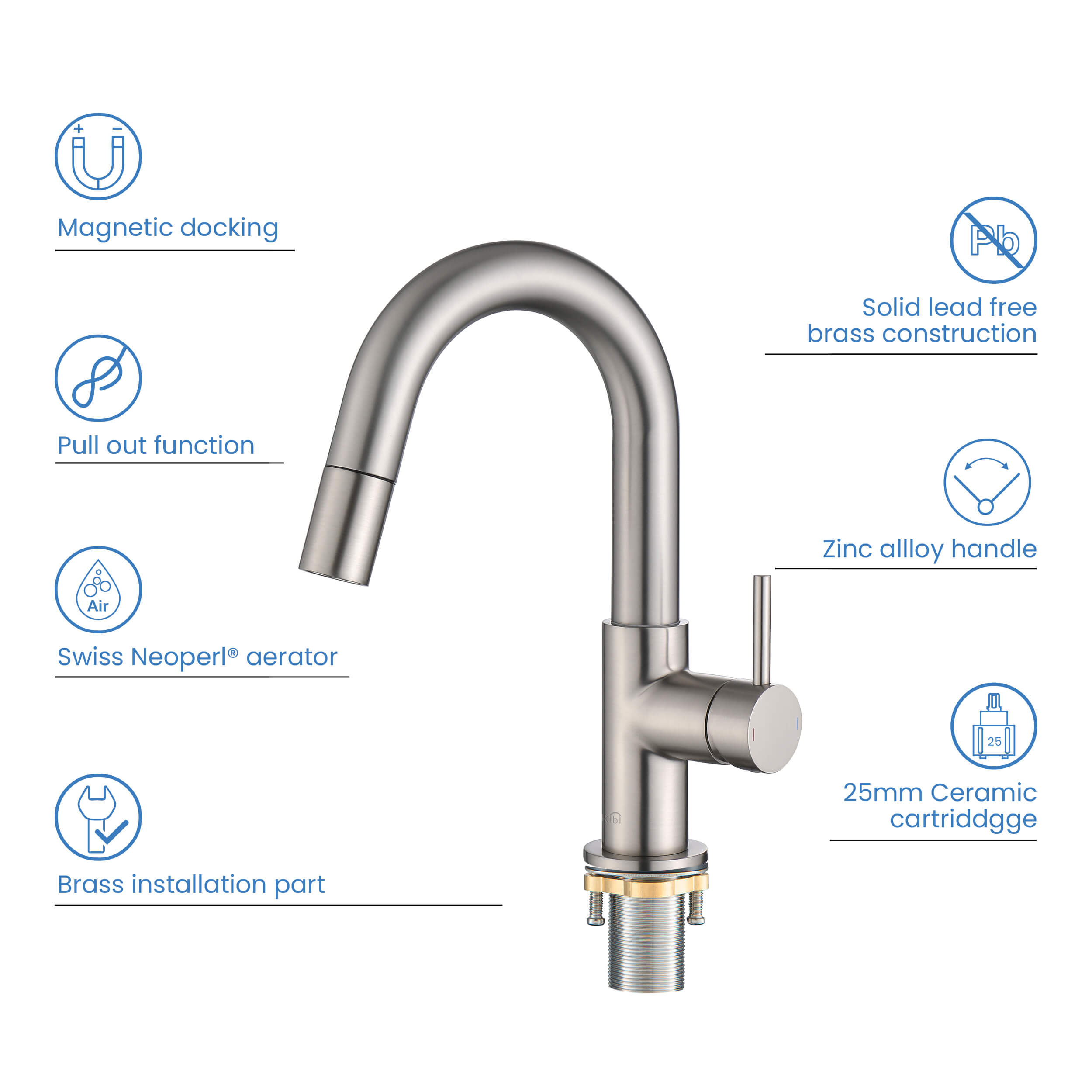 Circular Single Handle High-Arc Pull Down Sprayer Bathroom Vanity Sink Faucet - C-KBF1077