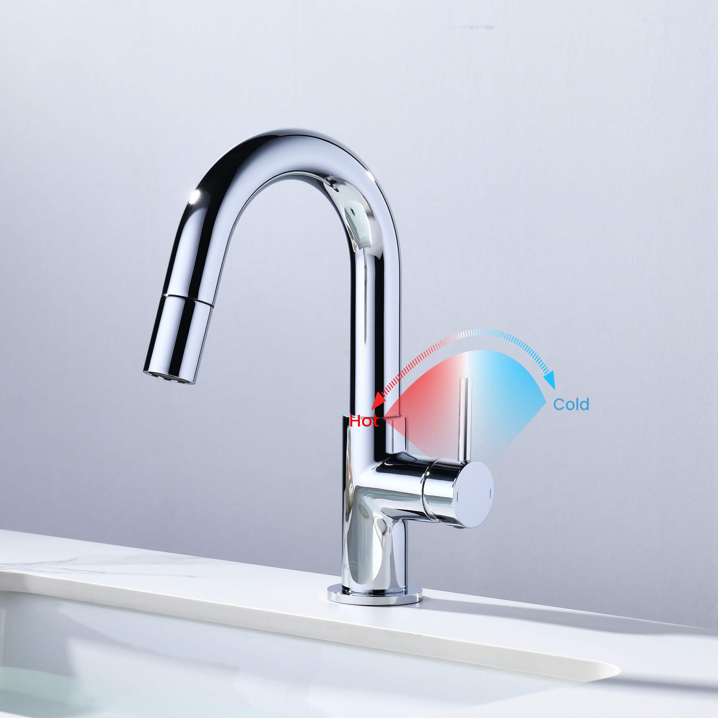 Circular Single Handle High-Arc Pull Down Sprayer Bathroom Vanity Sink Faucet - C-KBF1077