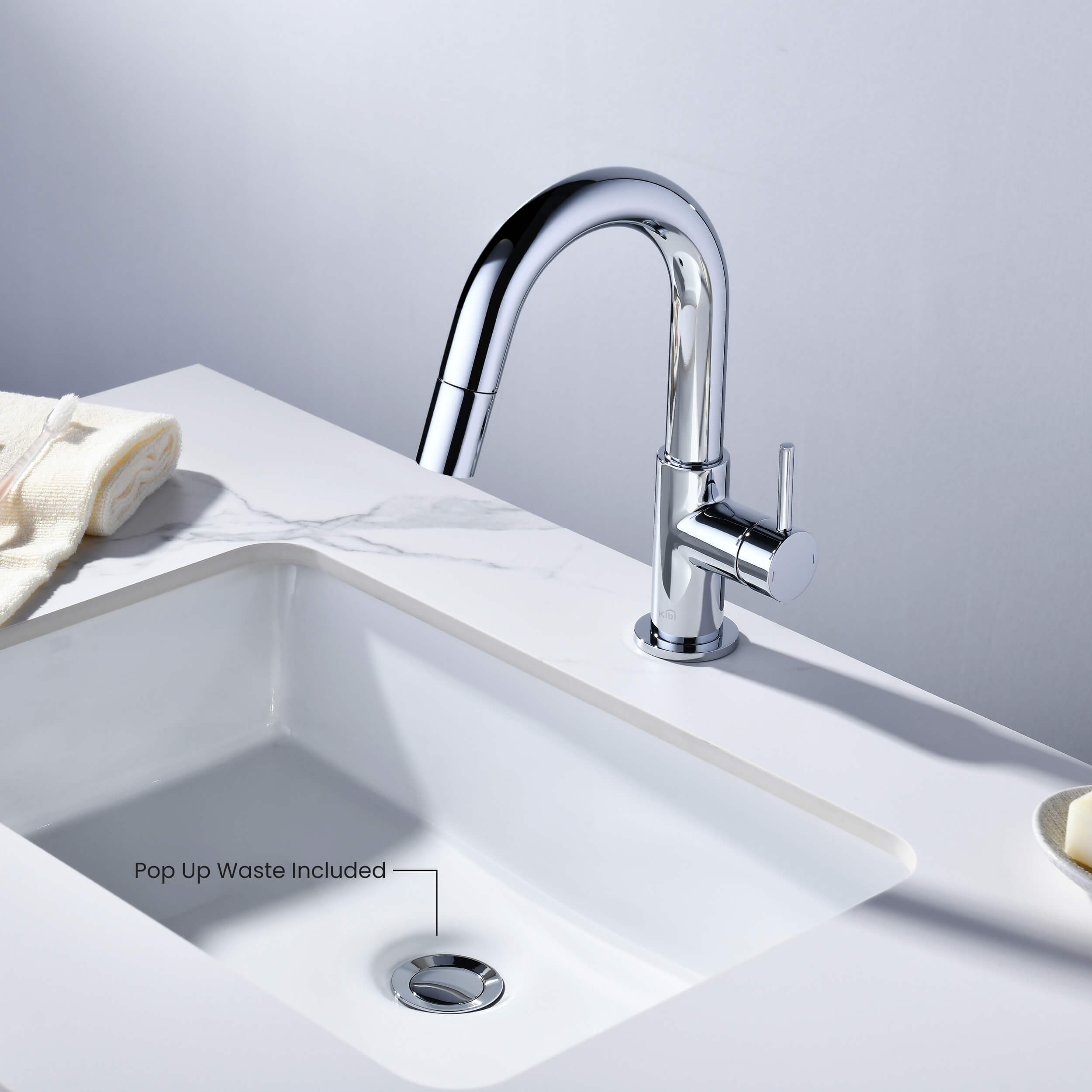 Circular Single Handle High-Arc Pull Down Sprayer Bathroom Vanity Sink Faucet - C-KBF1077