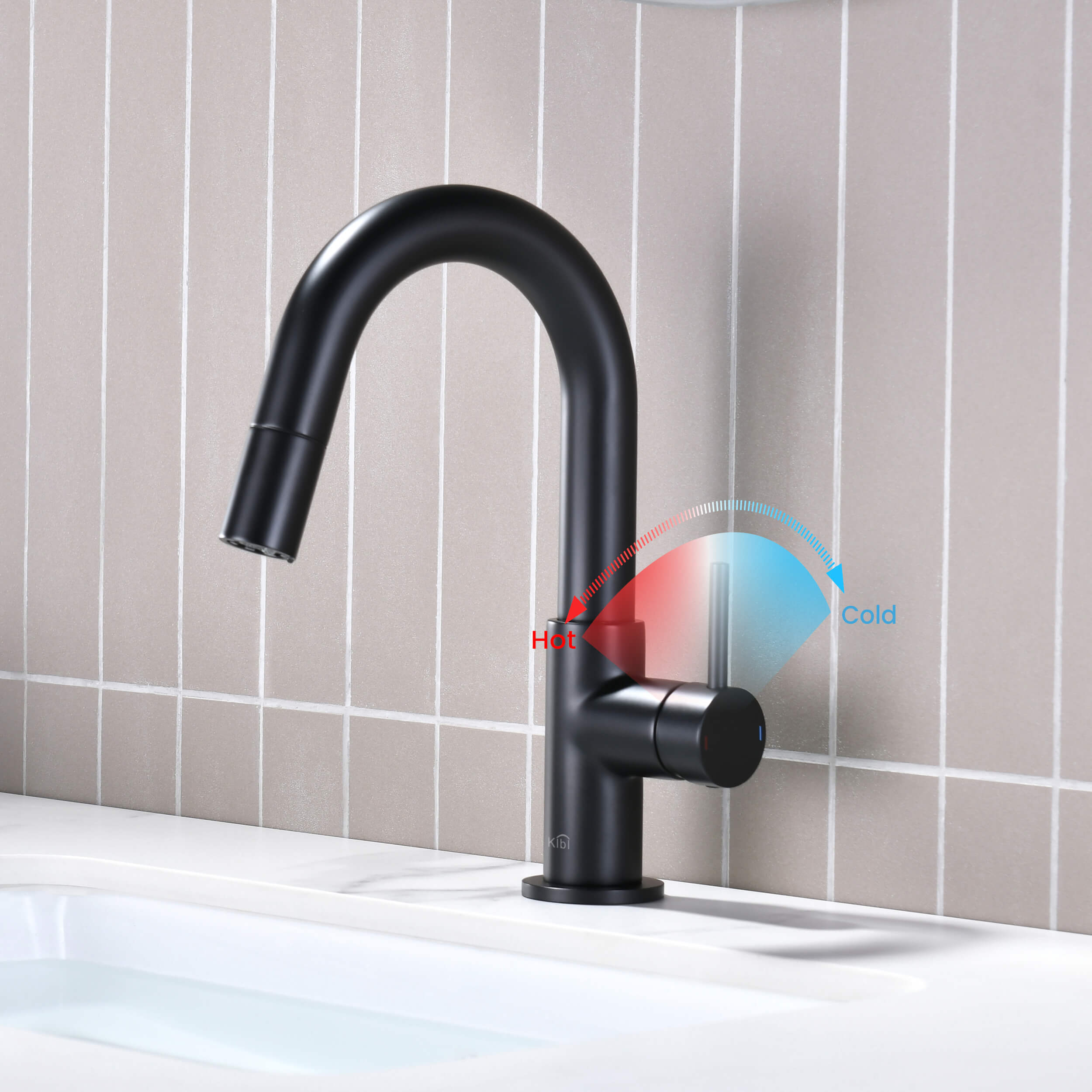 Circular Single Handle High-Arc Pull Down Sprayer Bathroom Vanity Sink Faucet - C-KBF1077