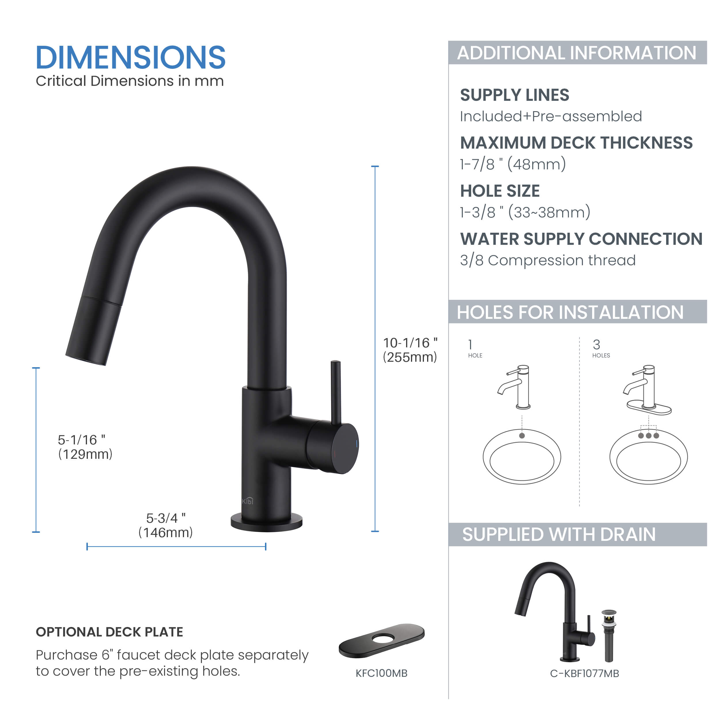 Circular Single Handle High-Arc Pull Down Sprayer Bathroom Vanity Sink Faucet - C-KBF1077