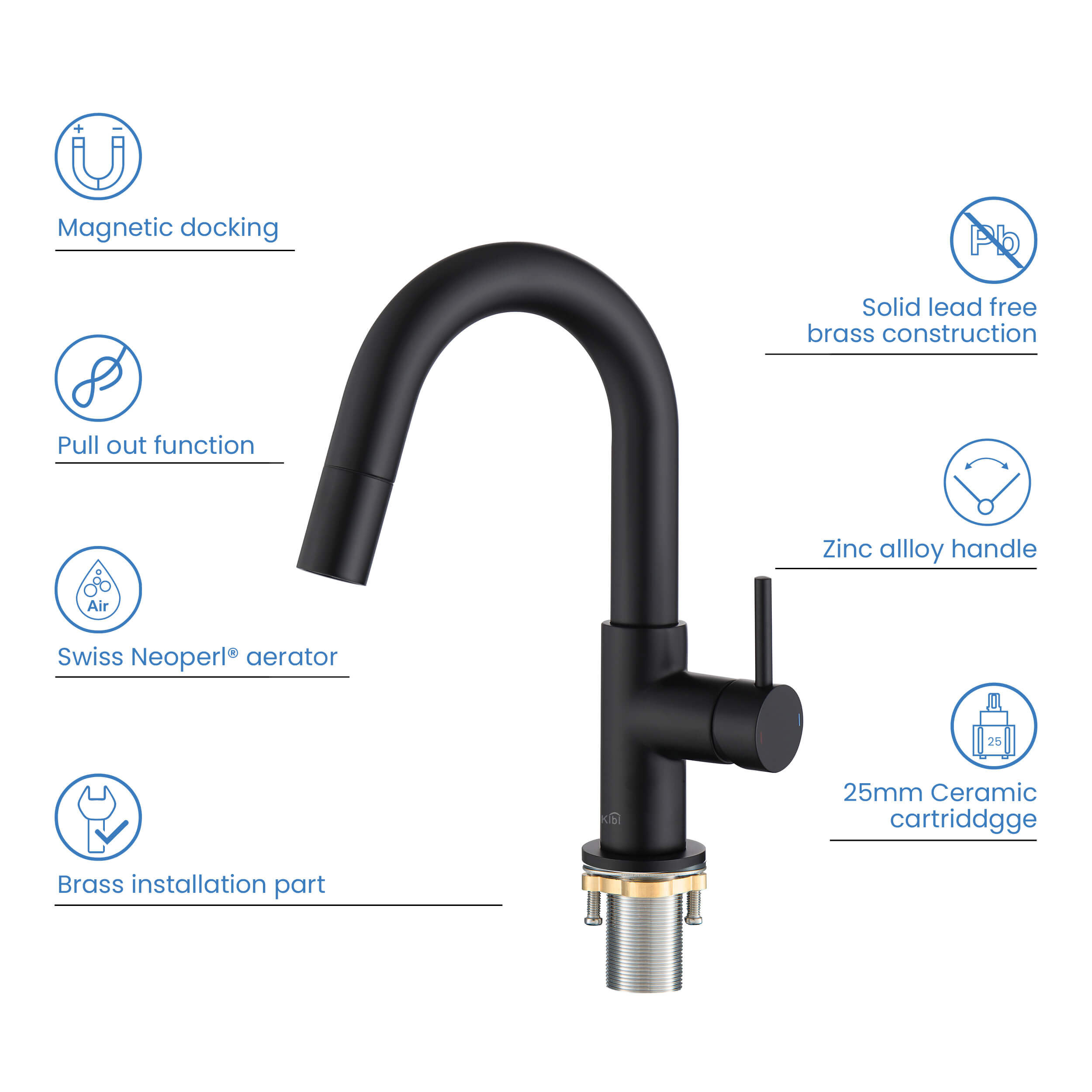 Circular Single Handle High-Arc Pull Down Sprayer Bathroom Vanity Sink Faucet - C-KBF1077