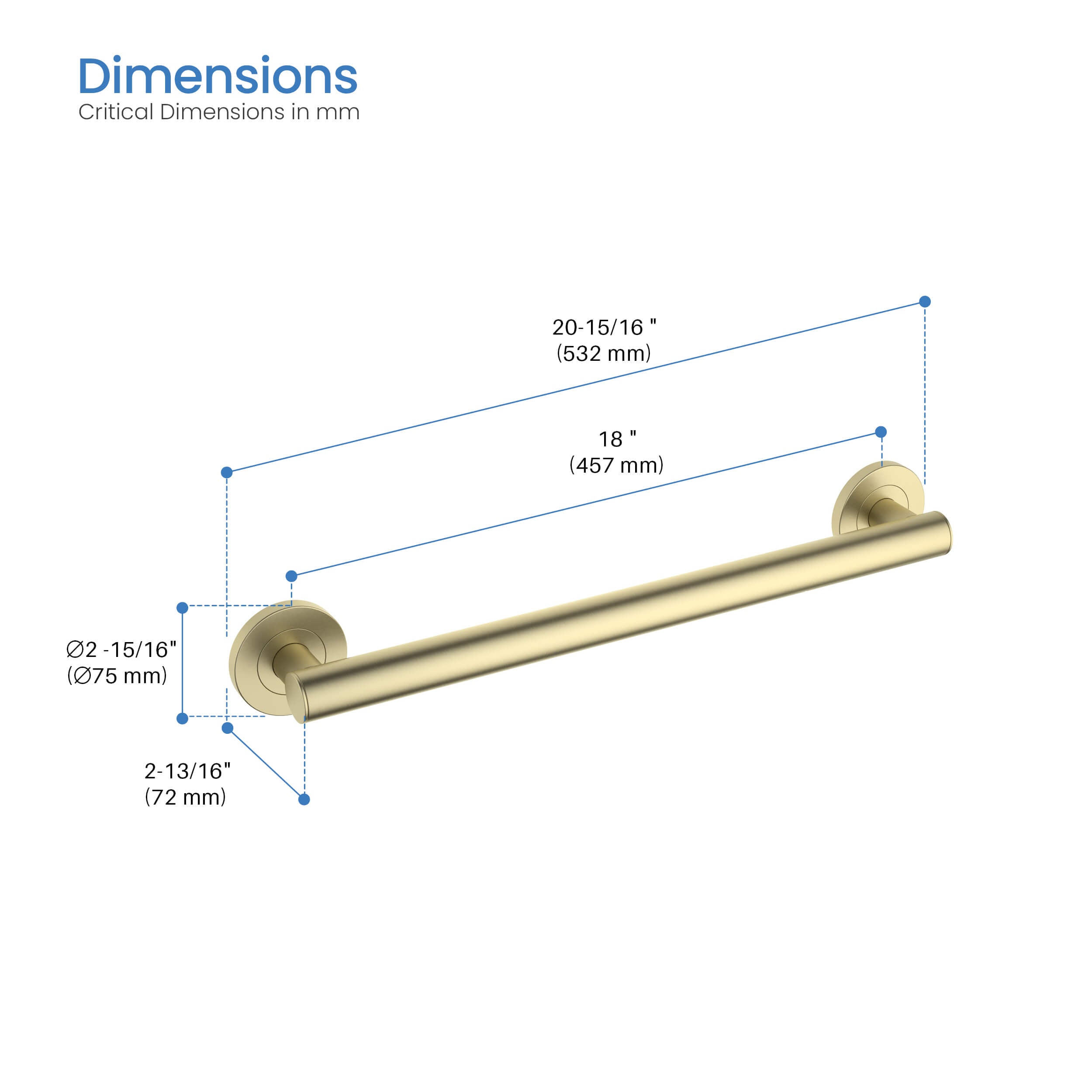 18-Inch Stainless Steel Bathroom Safety Grab Bar – KGB1118