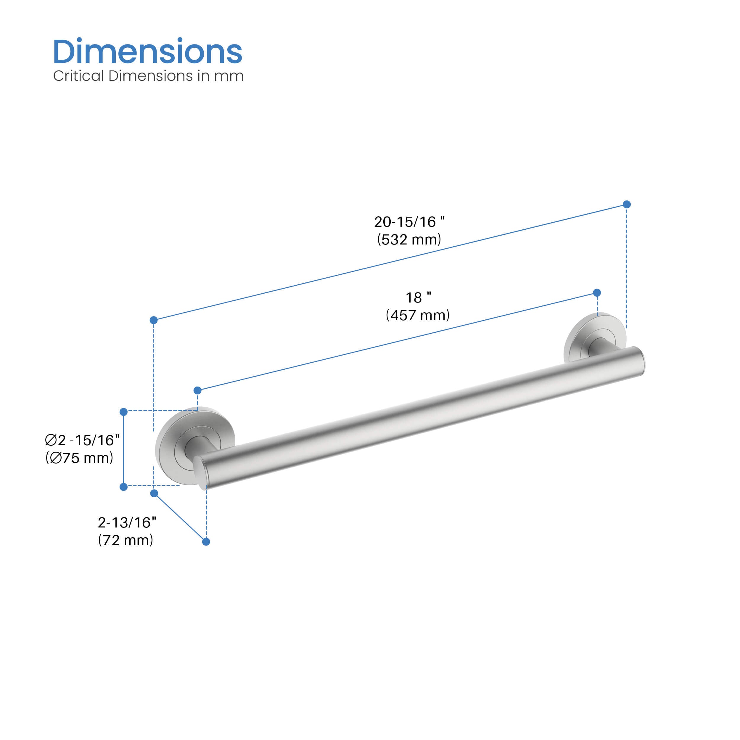 18-Inch Stainless Steel Bathroom Safety Grab Bar – KGB1118