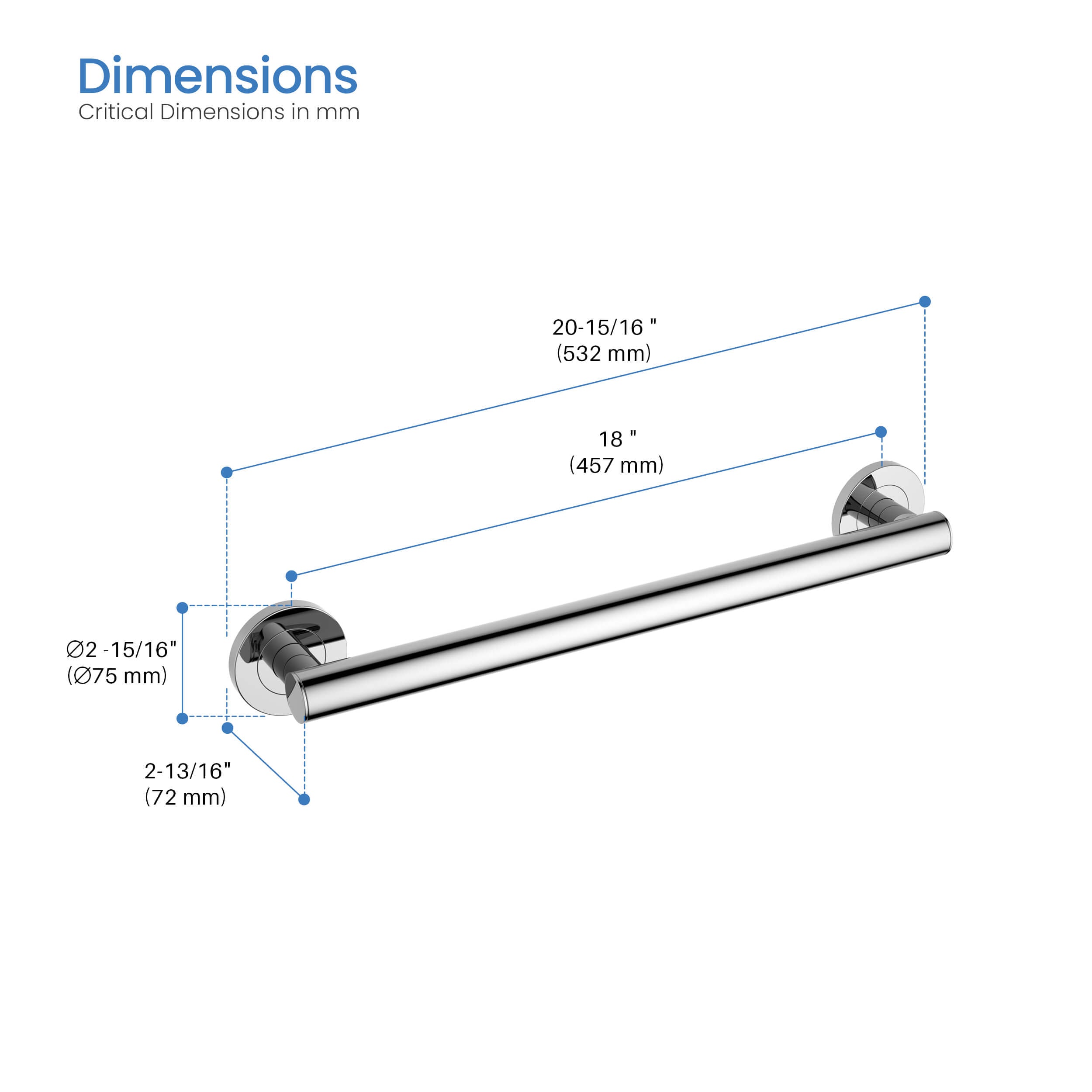 18-Inch Stainless Steel Bathroom Safety Grab Bar – KGB1118