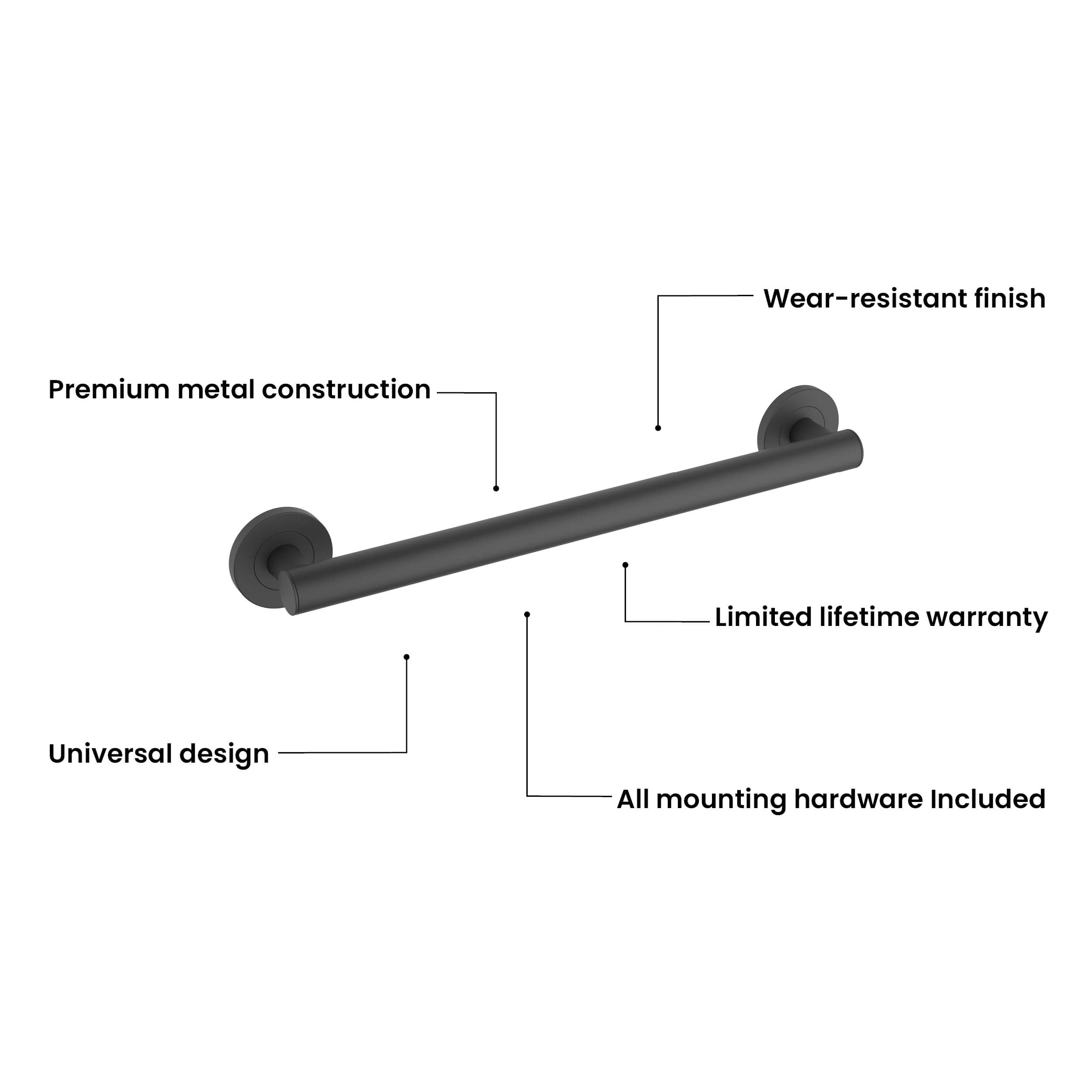 18-Inch Stainless Steel Bathroom Safety Grab Bar – KGB1118