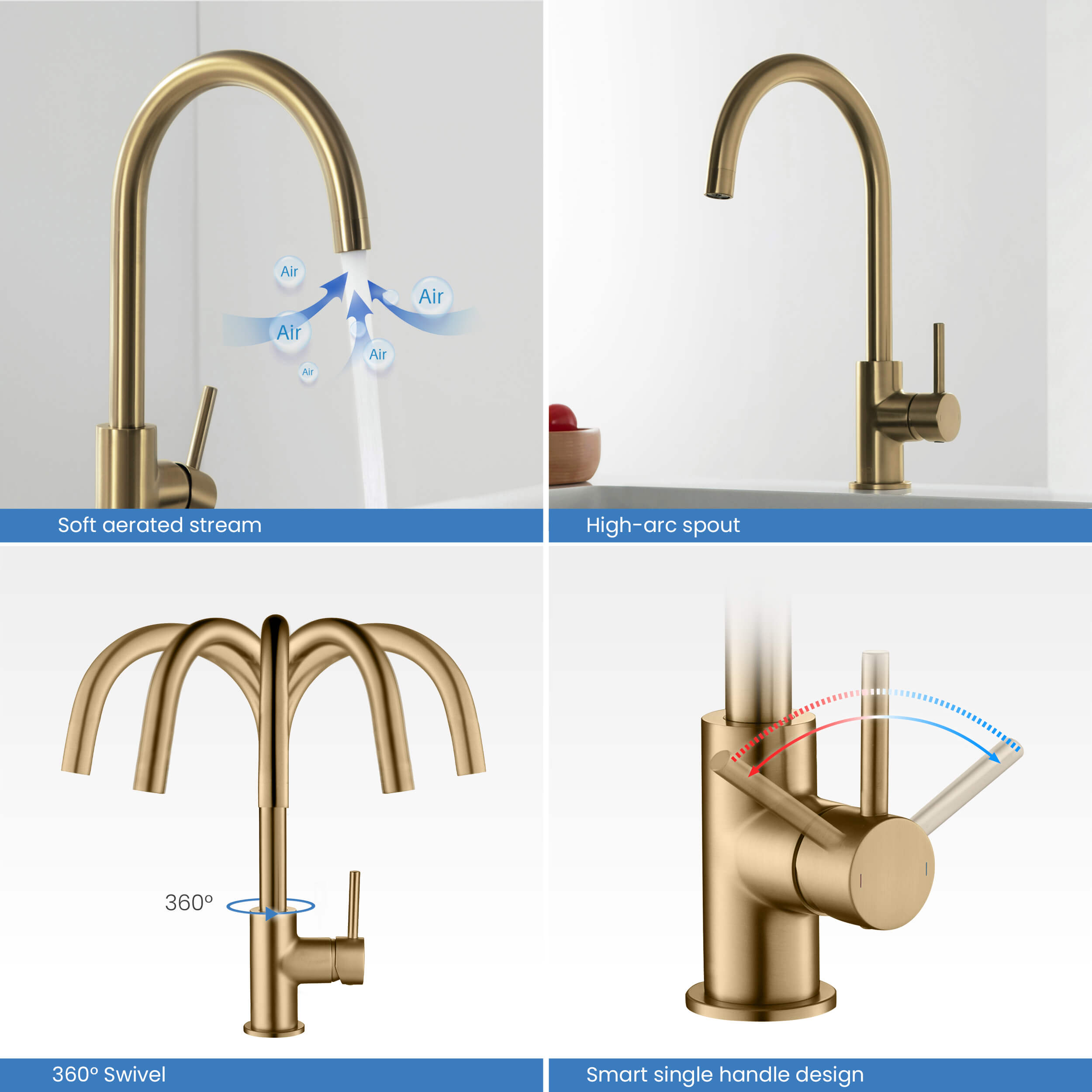 Lowa Single Handle High Arc Kitchen Bar Sink Faucet – KKF2001