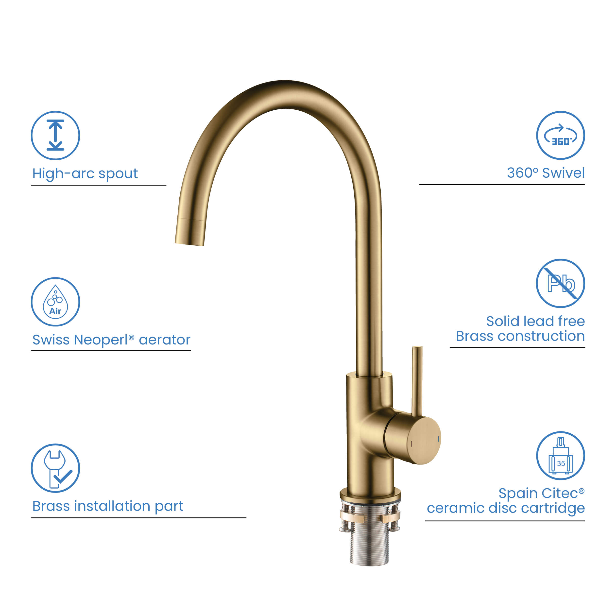 Lowa Single Handle High Arc Kitchen Bar Sink Faucet – KKF2001