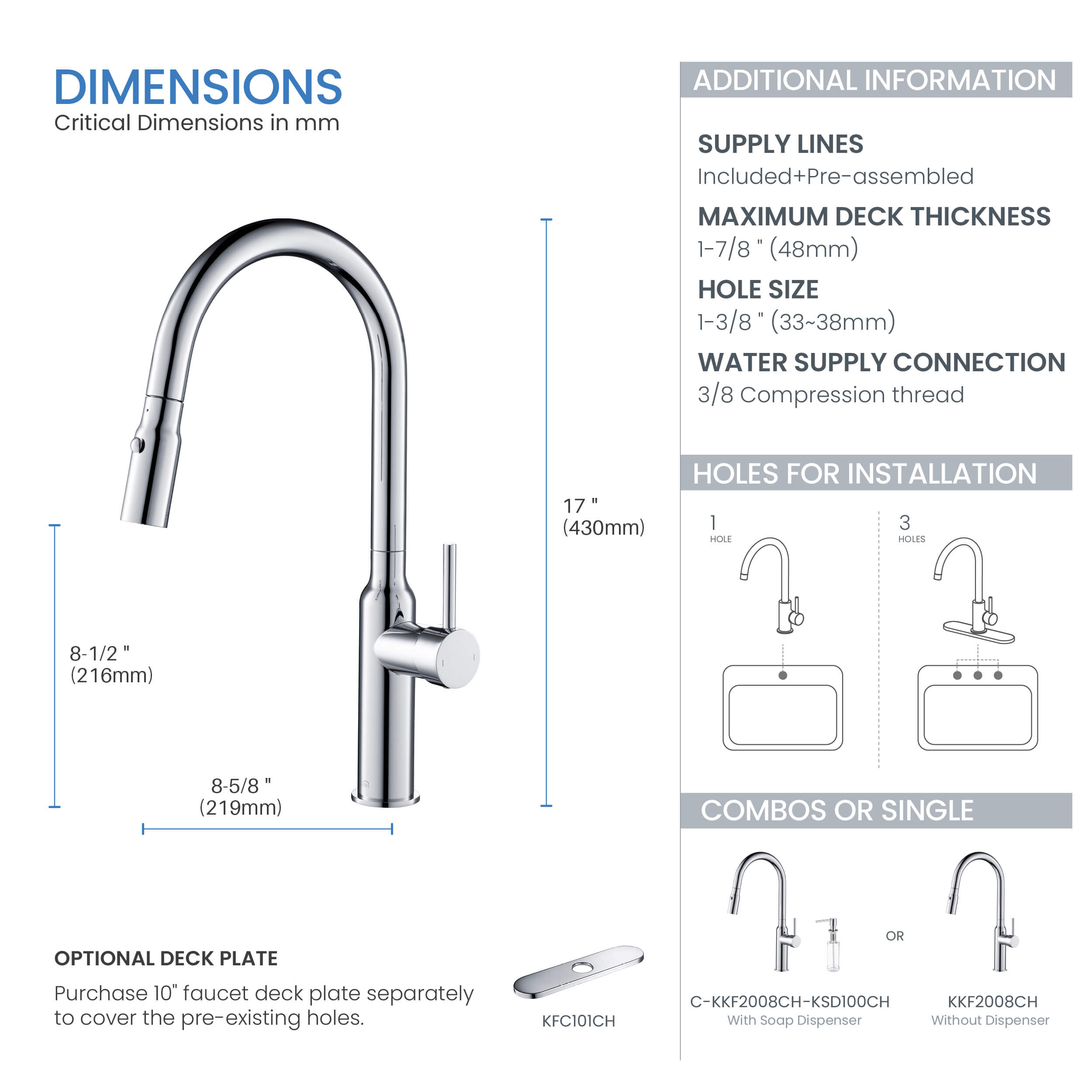 Hilo Single Handle Pull Down Kitchen Sink Faucet - KKF2008