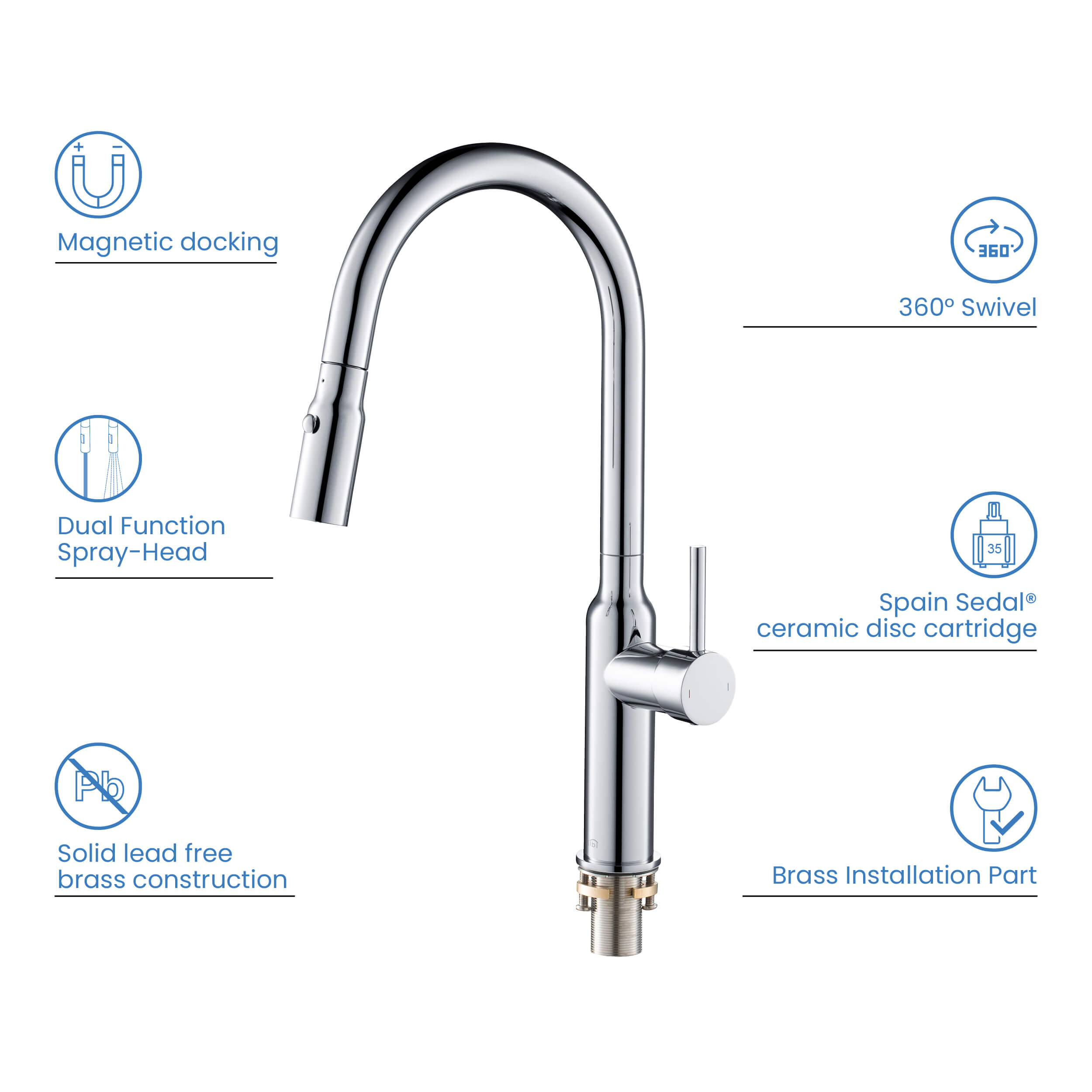 Hilo Single Handle Pull Down Kitchen Sink Faucet - KKF2008