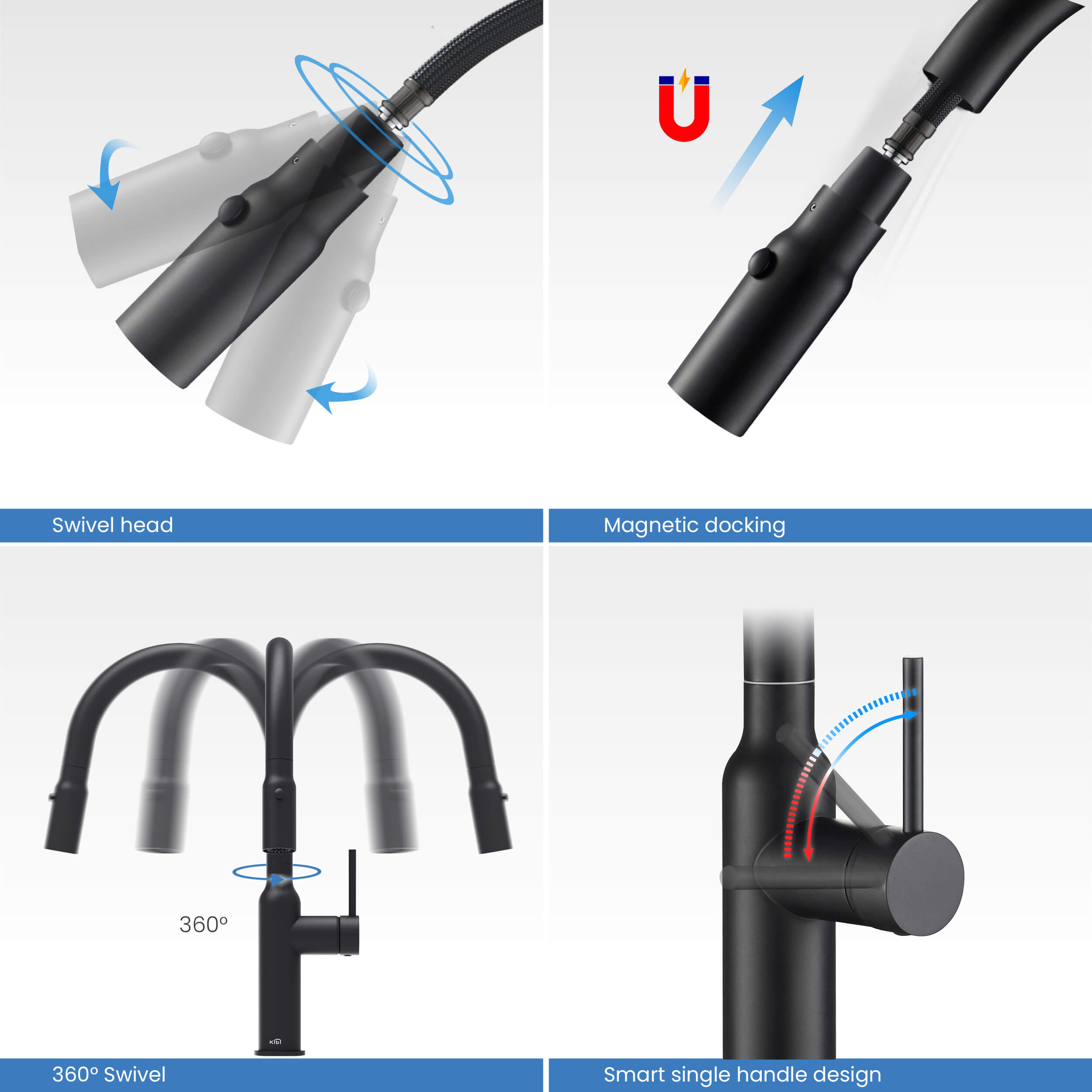 Hilo Single Handle Pull Down Kitchen Sink Faucet - KKF2008