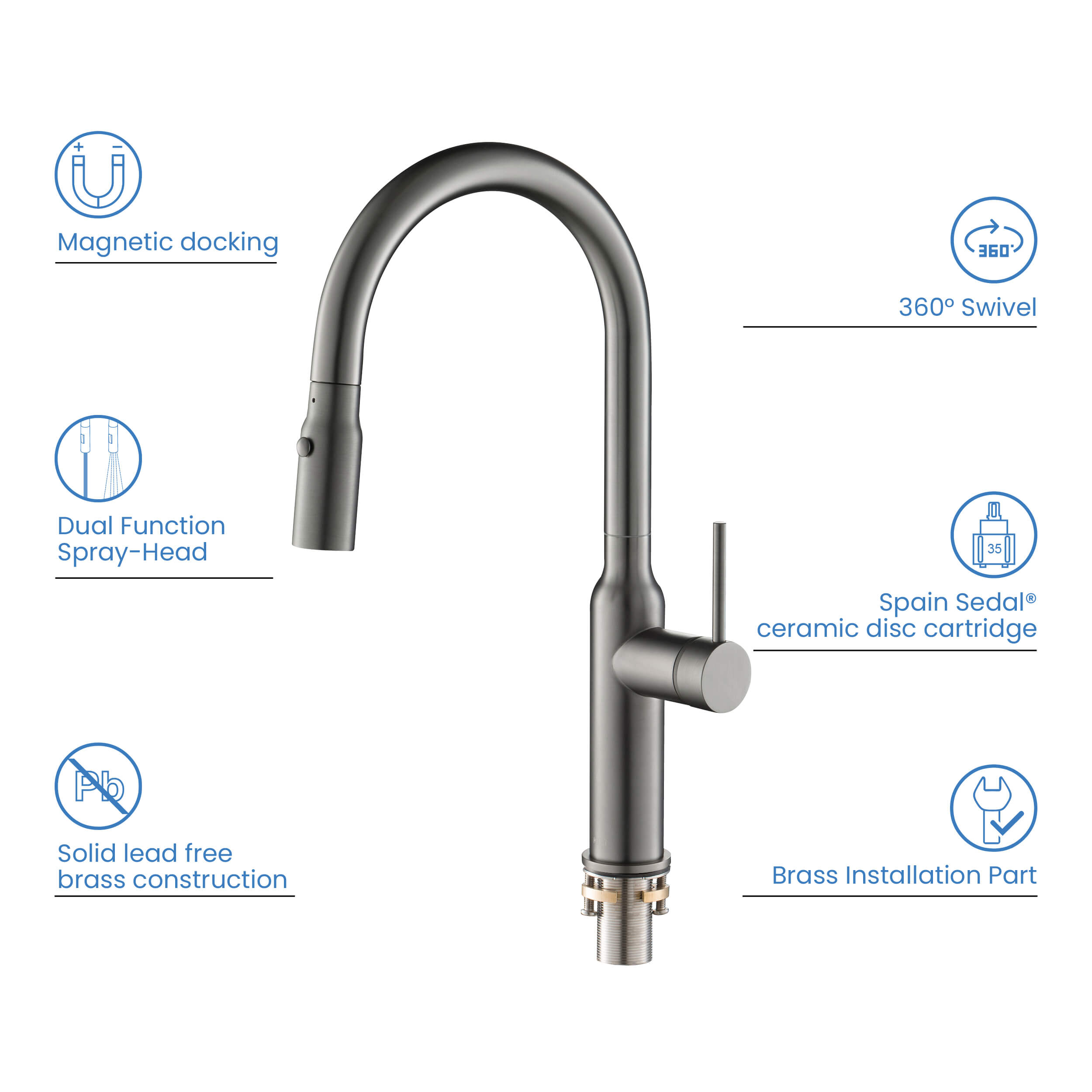 Hilo Single Handle Pull Down Kitchen Sink Faucet - KKF2008