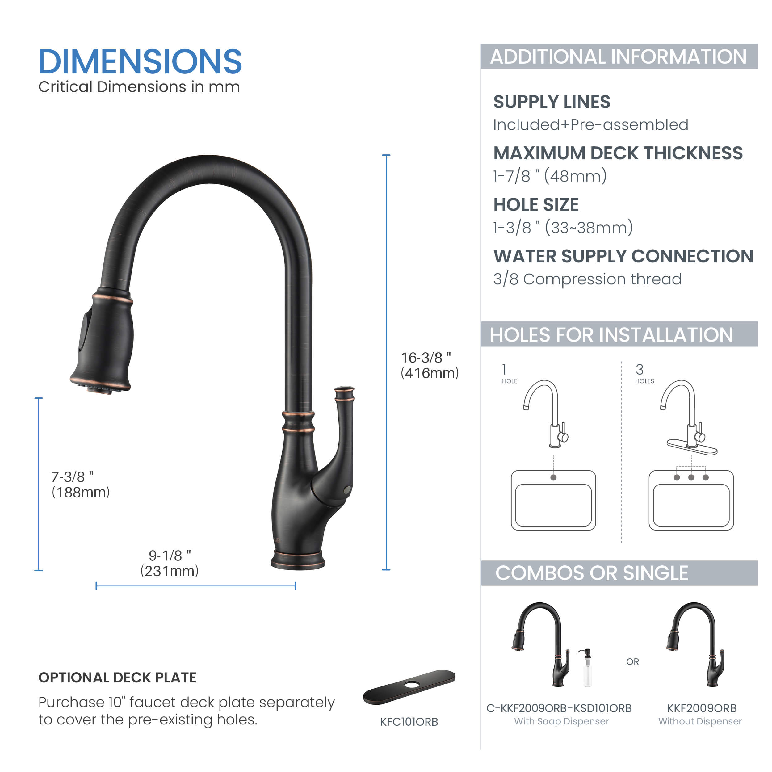 Summit Single Handle Pull Down Kitchen Sink Faucet - KKF2009