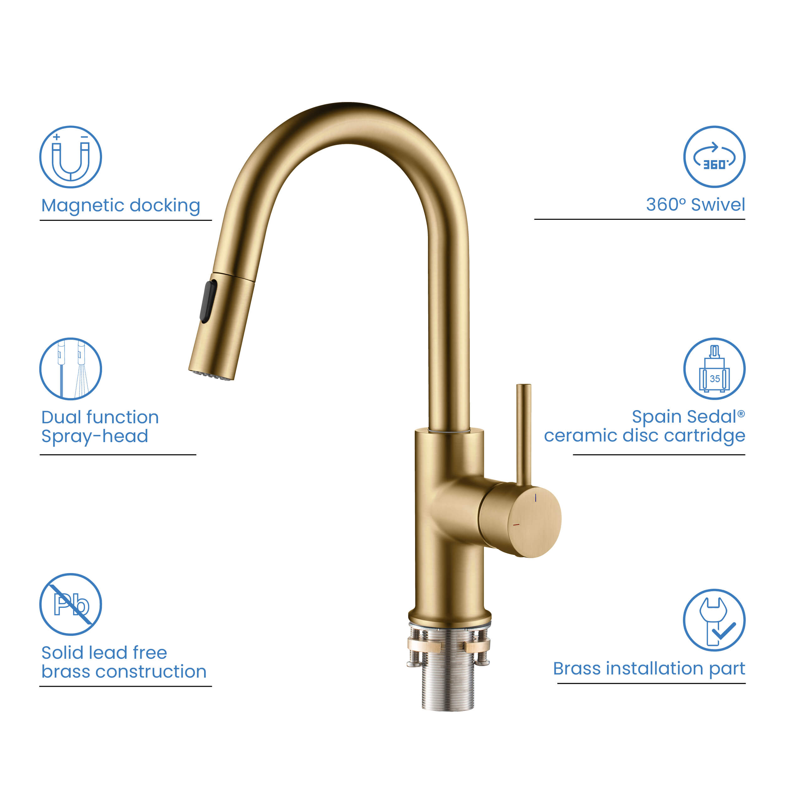 Circular Single Handle Pull Down Kitchen & Bar Sink Faucet - KKF2011