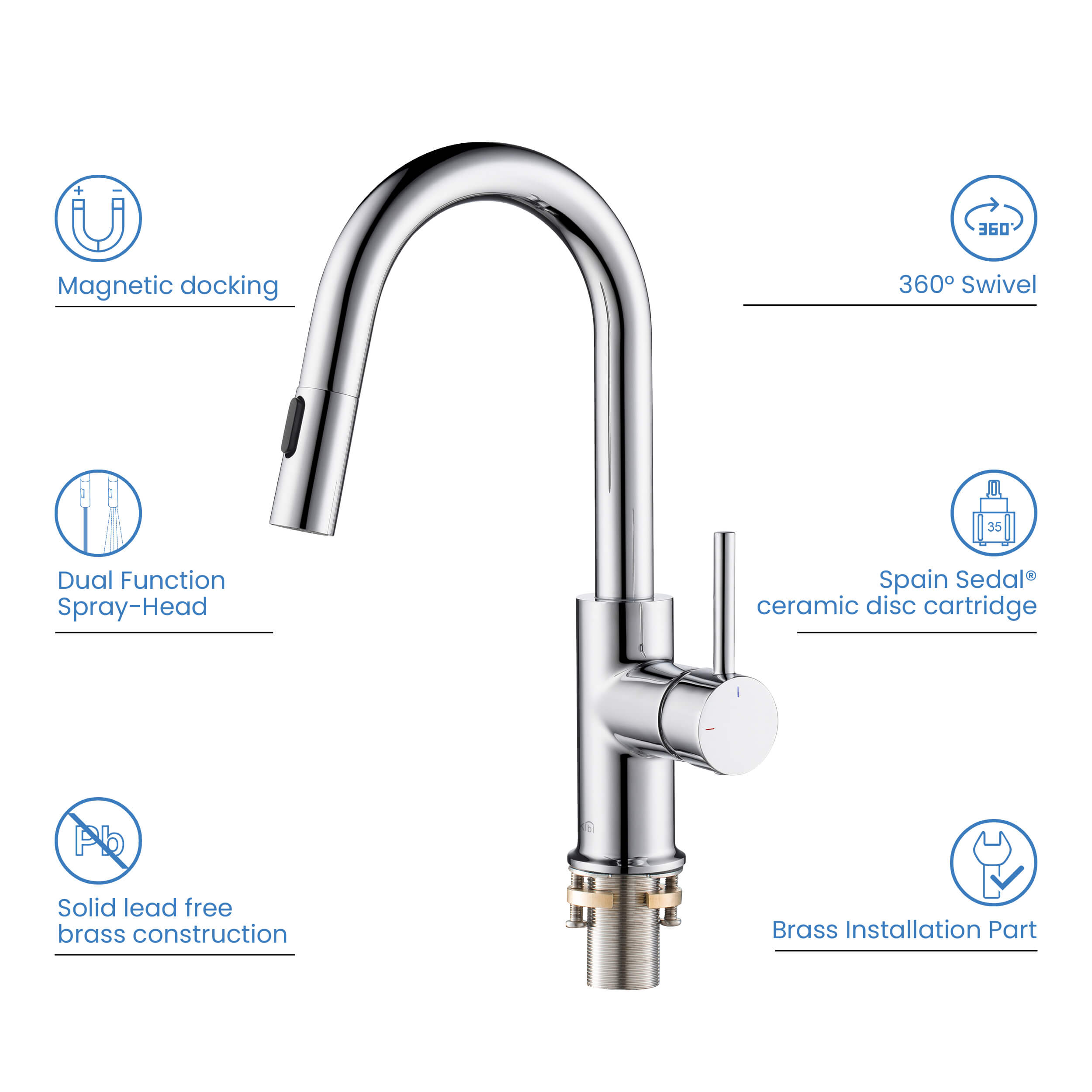 Circular Single Handle Pull Down Kitchen & Bar Sink Faucet - KKF2011