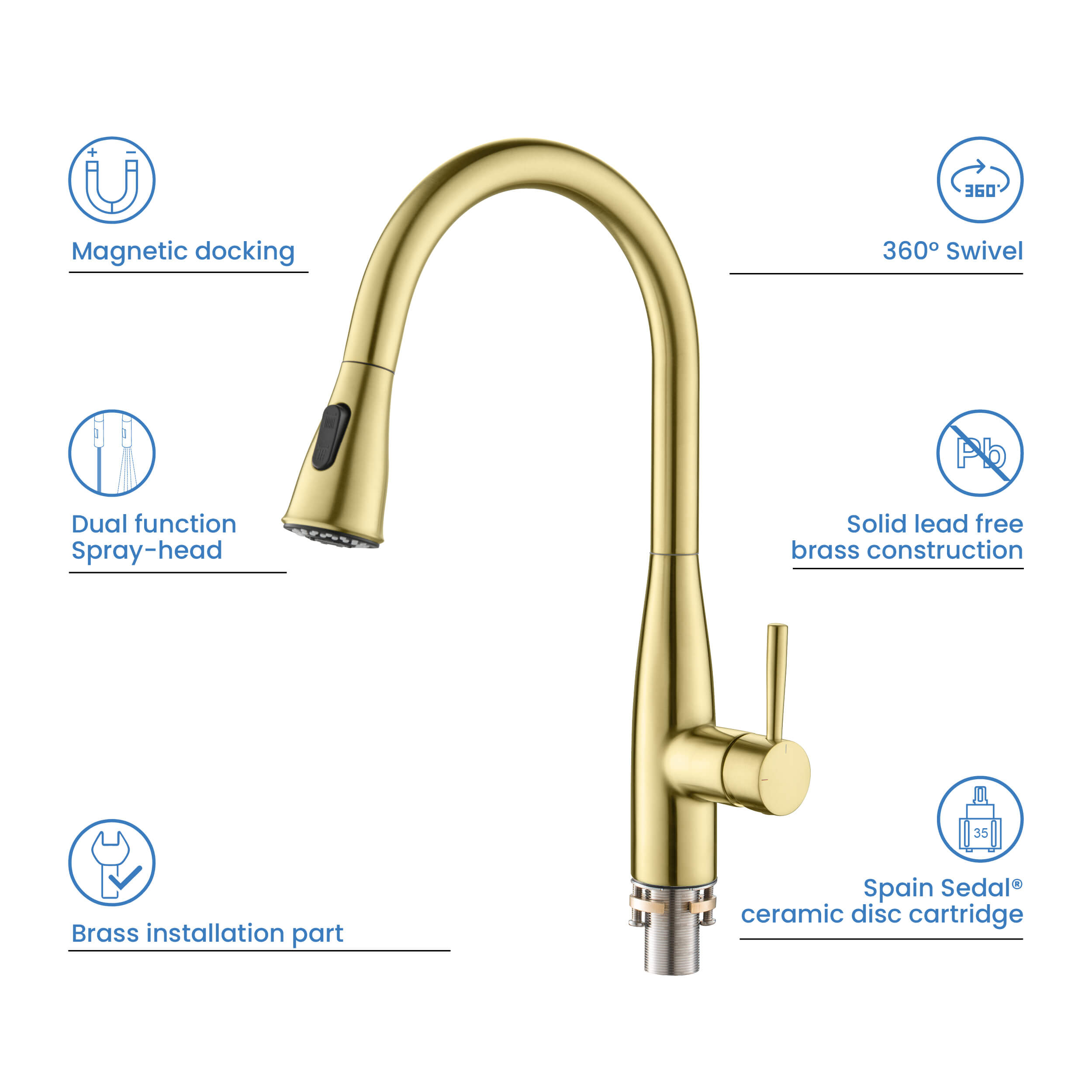 Bari-T Single Handle Pull Down Kitchen Sink Faucet - KKF2016