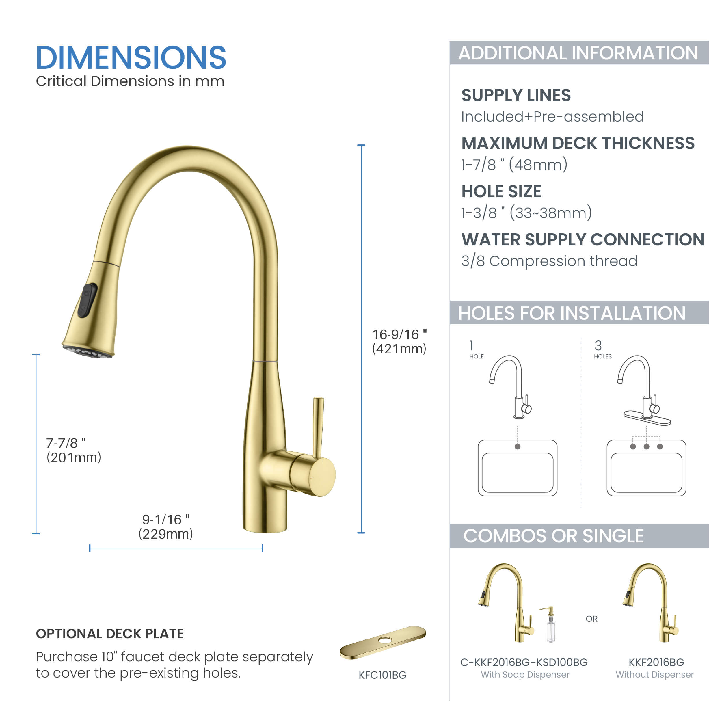Bari-T Single Handle Pull Down Kitchen Sink Faucet - KKF2016