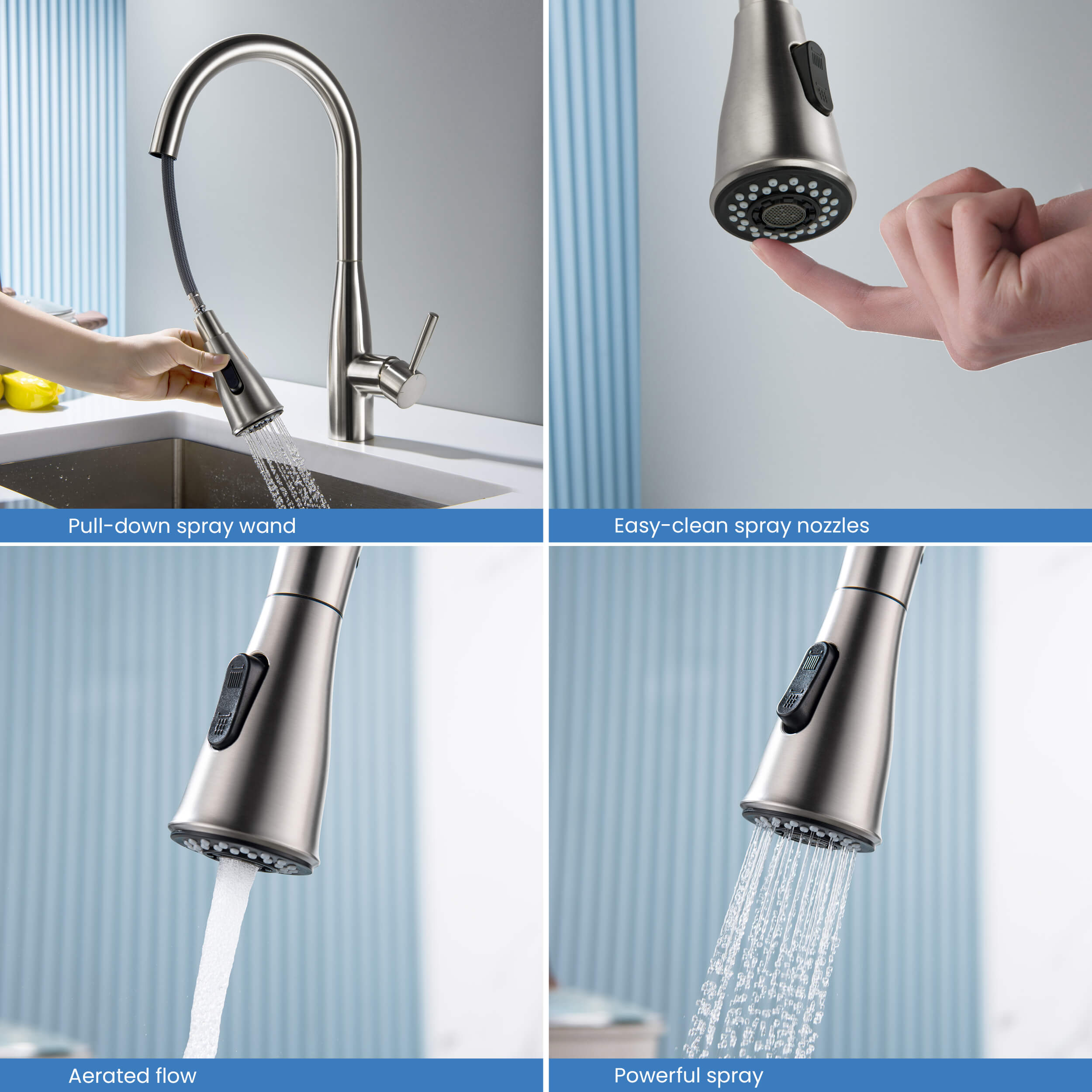 Bari-T Single Handle Pull Down Kitchen Sink Faucet - KKF2016