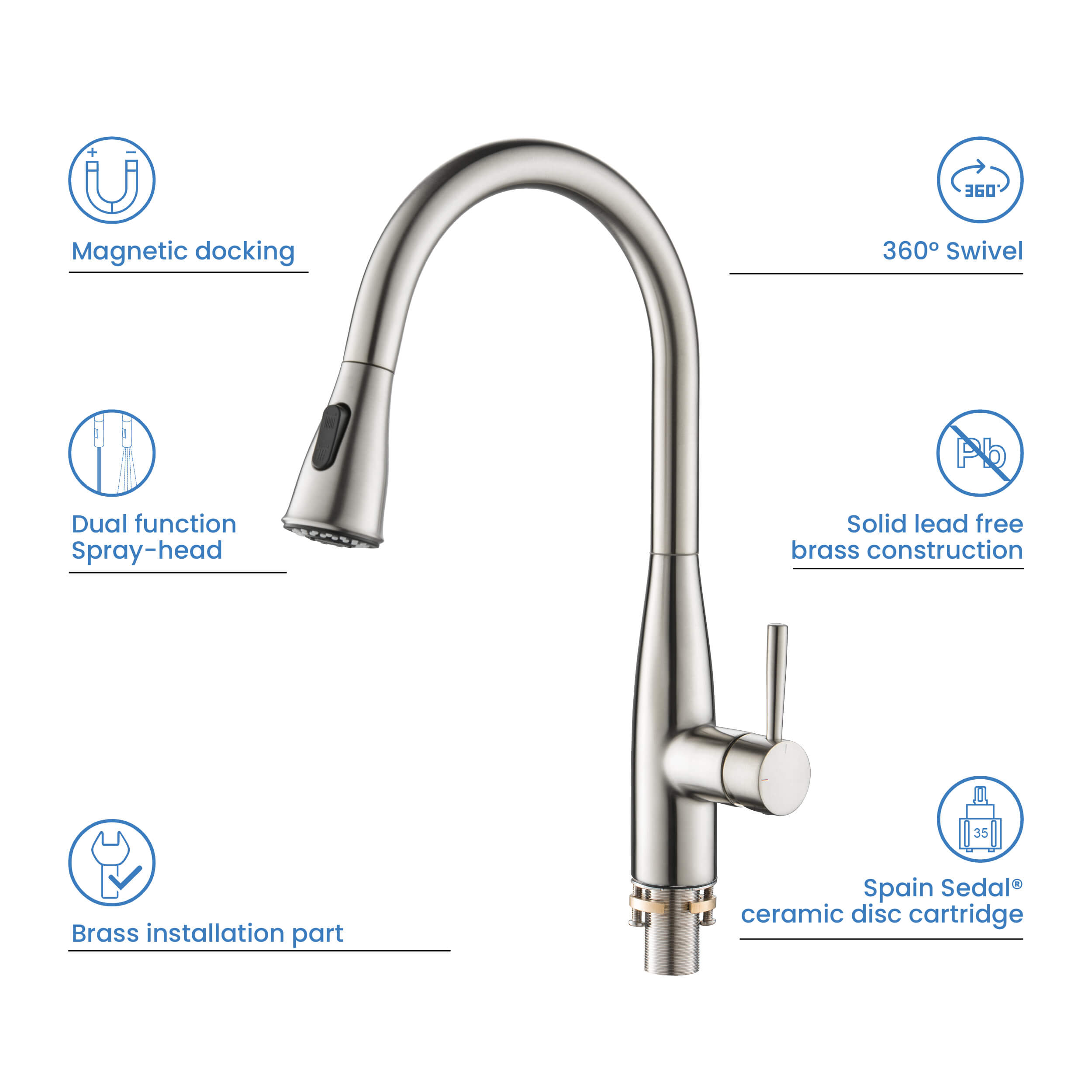 Bari-T Single Handle Pull Down Kitchen Sink Faucet - KKF2016