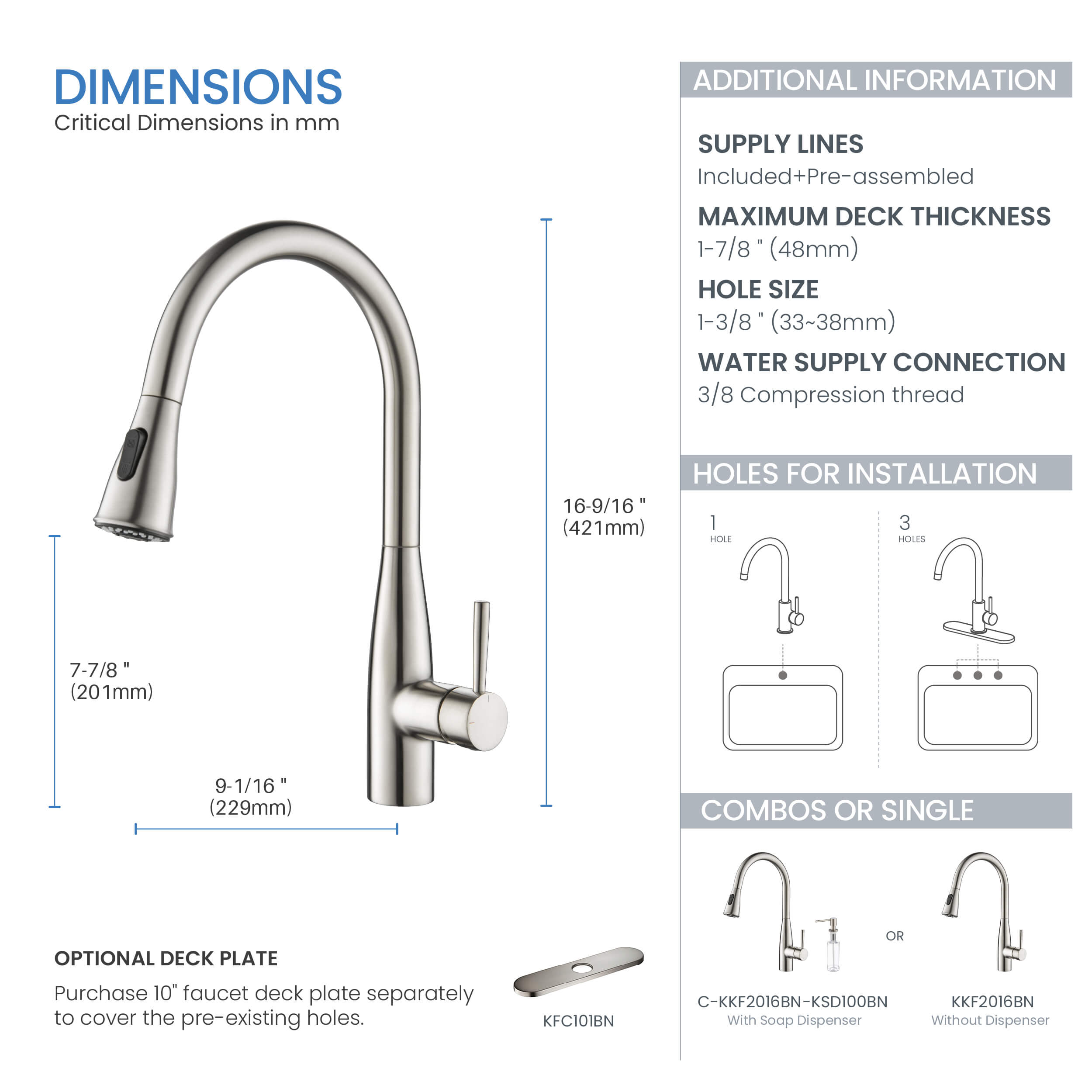 Bari-T Single Handle Pull Down Kitchen Sink Faucet - KKF2016