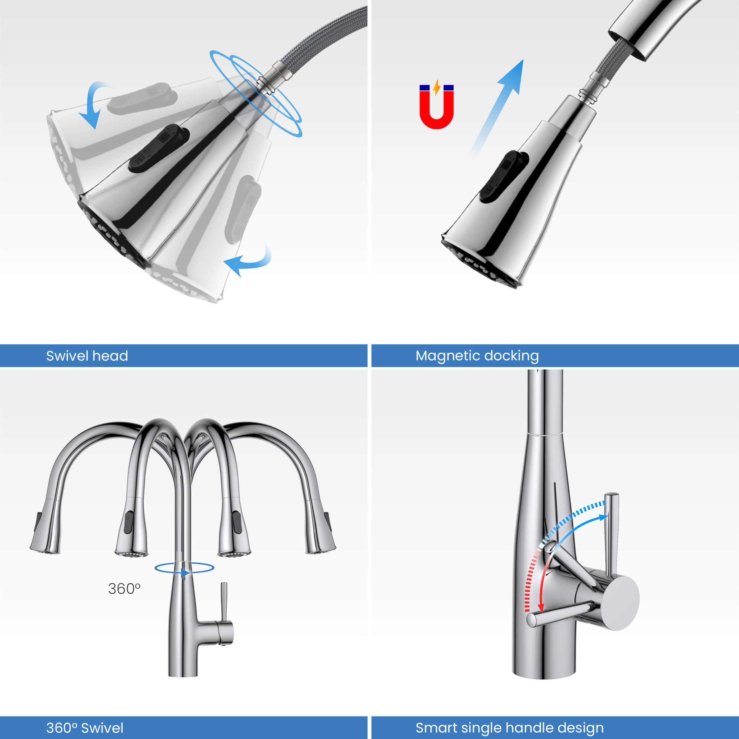 Bari-T Single Handle Pull Down Kitchen Sink Faucet - KKF2016