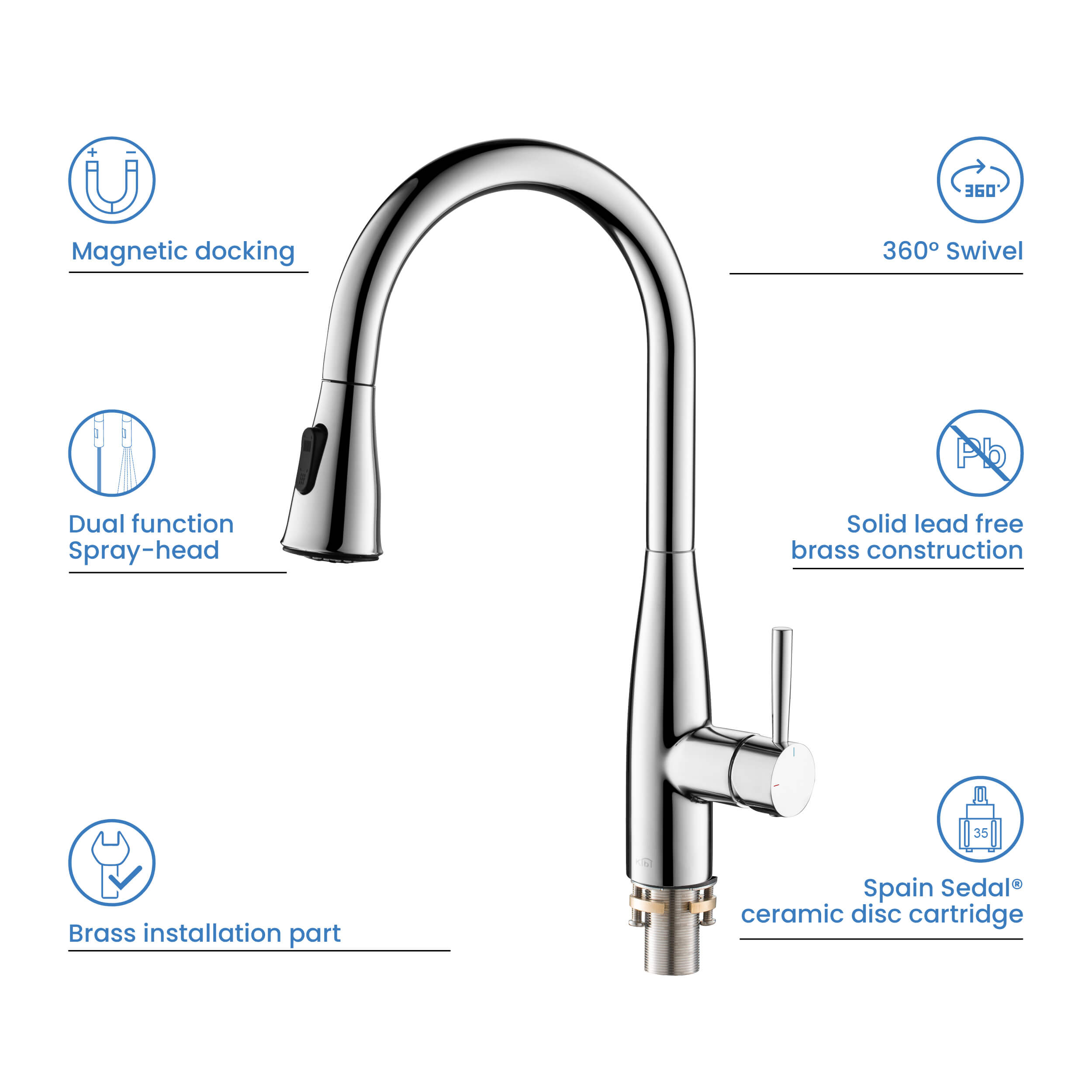 Bari-T Single Handle Pull Down Kitchen Sink Faucet - KKF2016