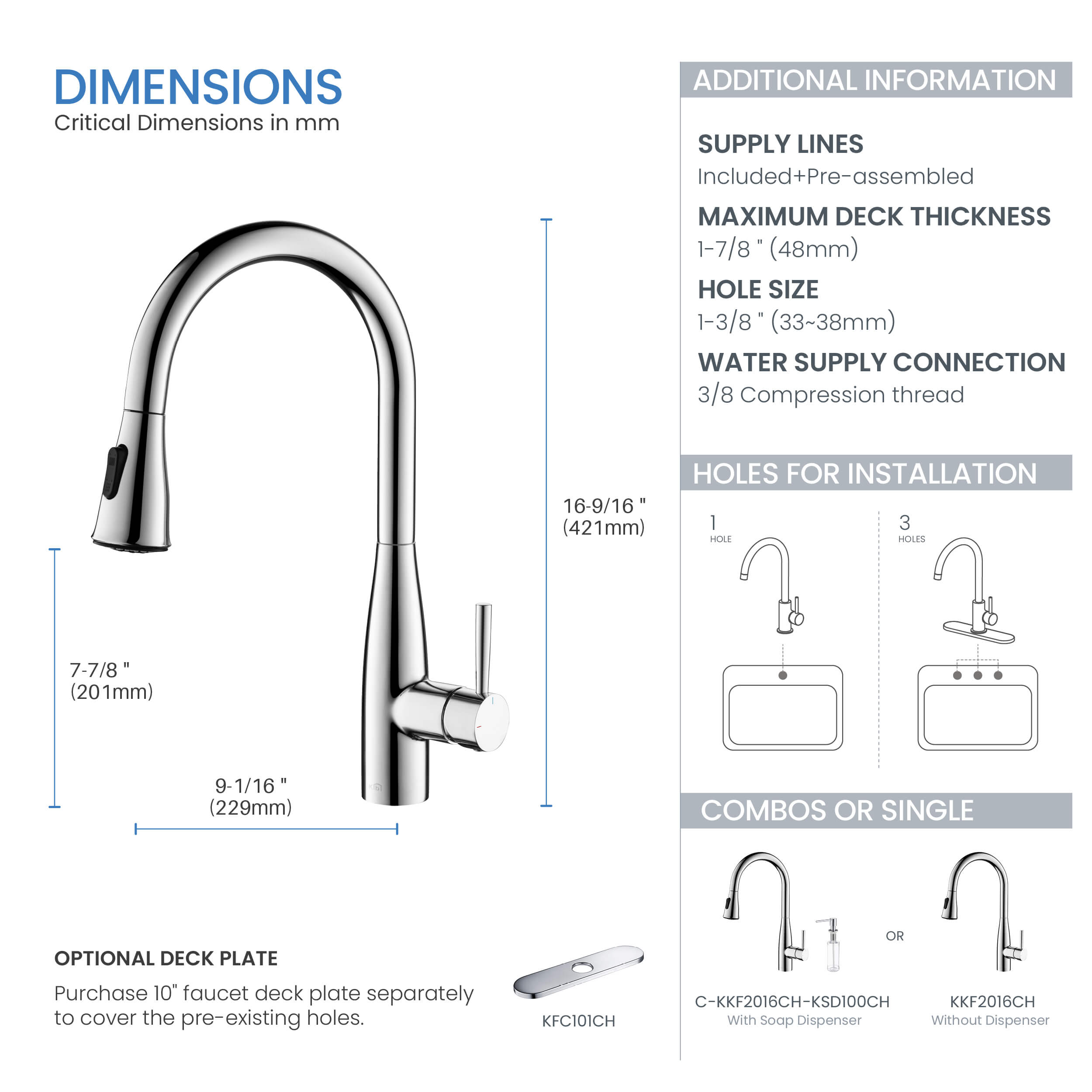 Bari-T Single Handle Pull Down Kitchen Sink Faucet - KKF2016