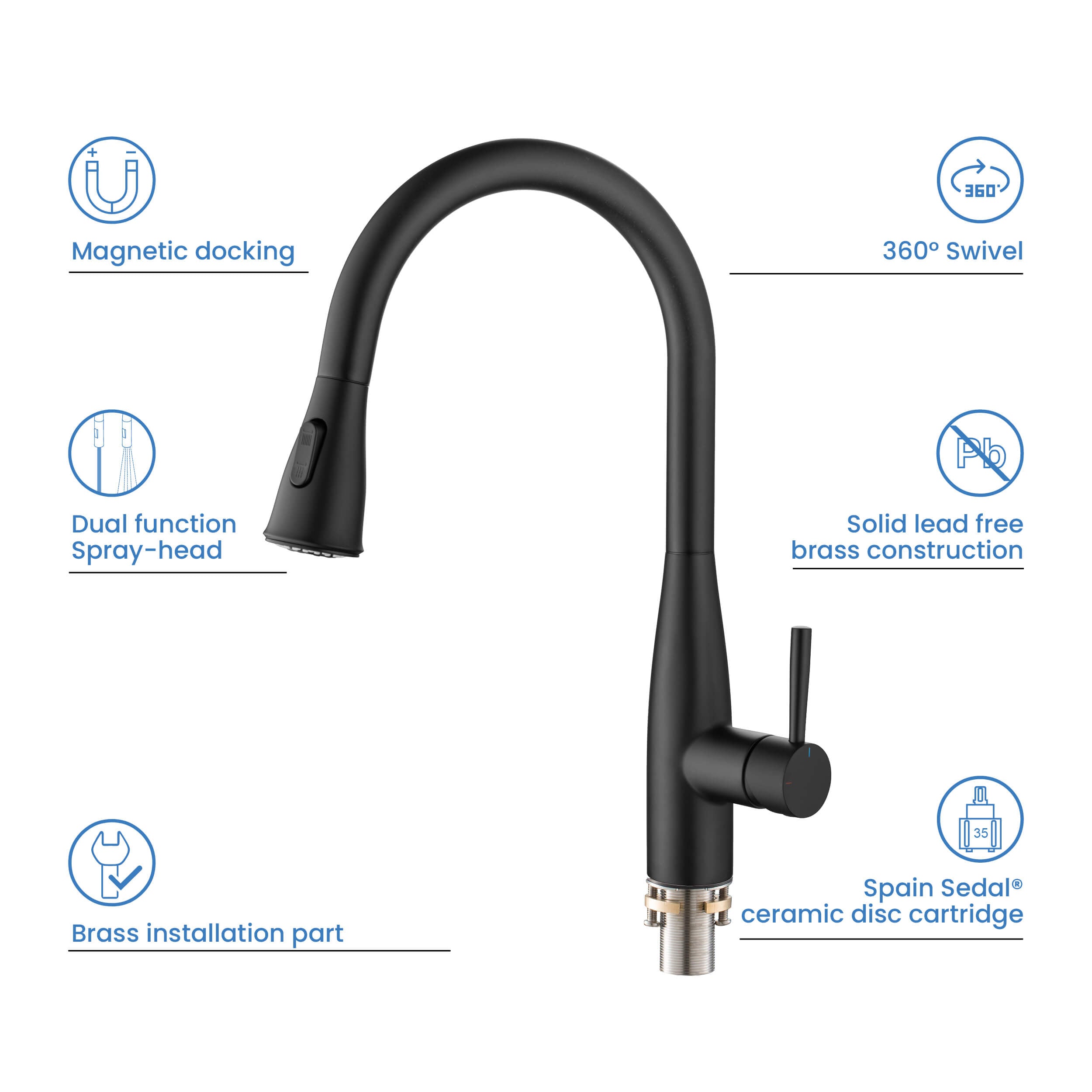 Bari-T Single Handle Pull Down Kitchen Sink Faucet - KKF2016