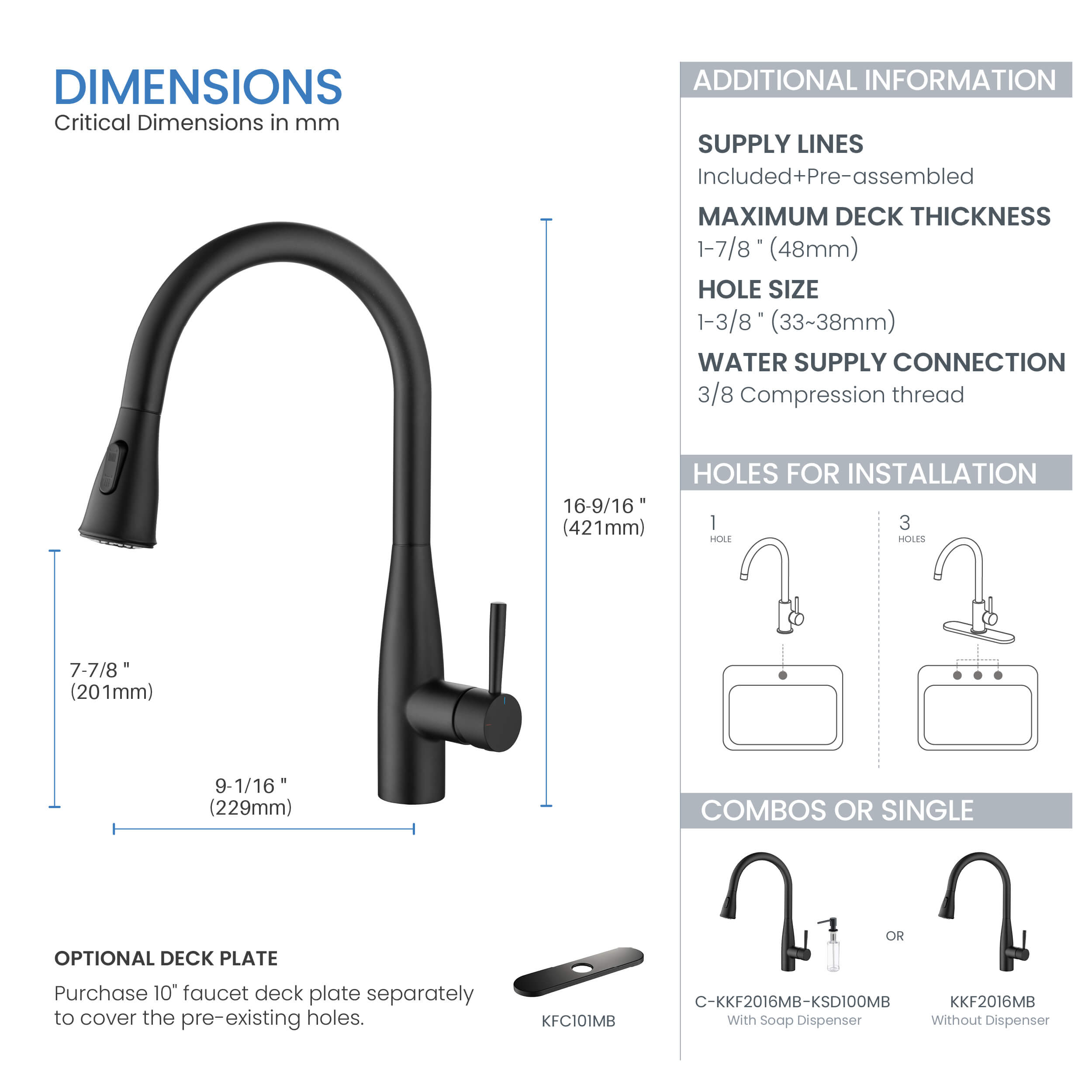 Bari-T Single Handle Pull Down Kitchen Sink Faucet - KKF2016