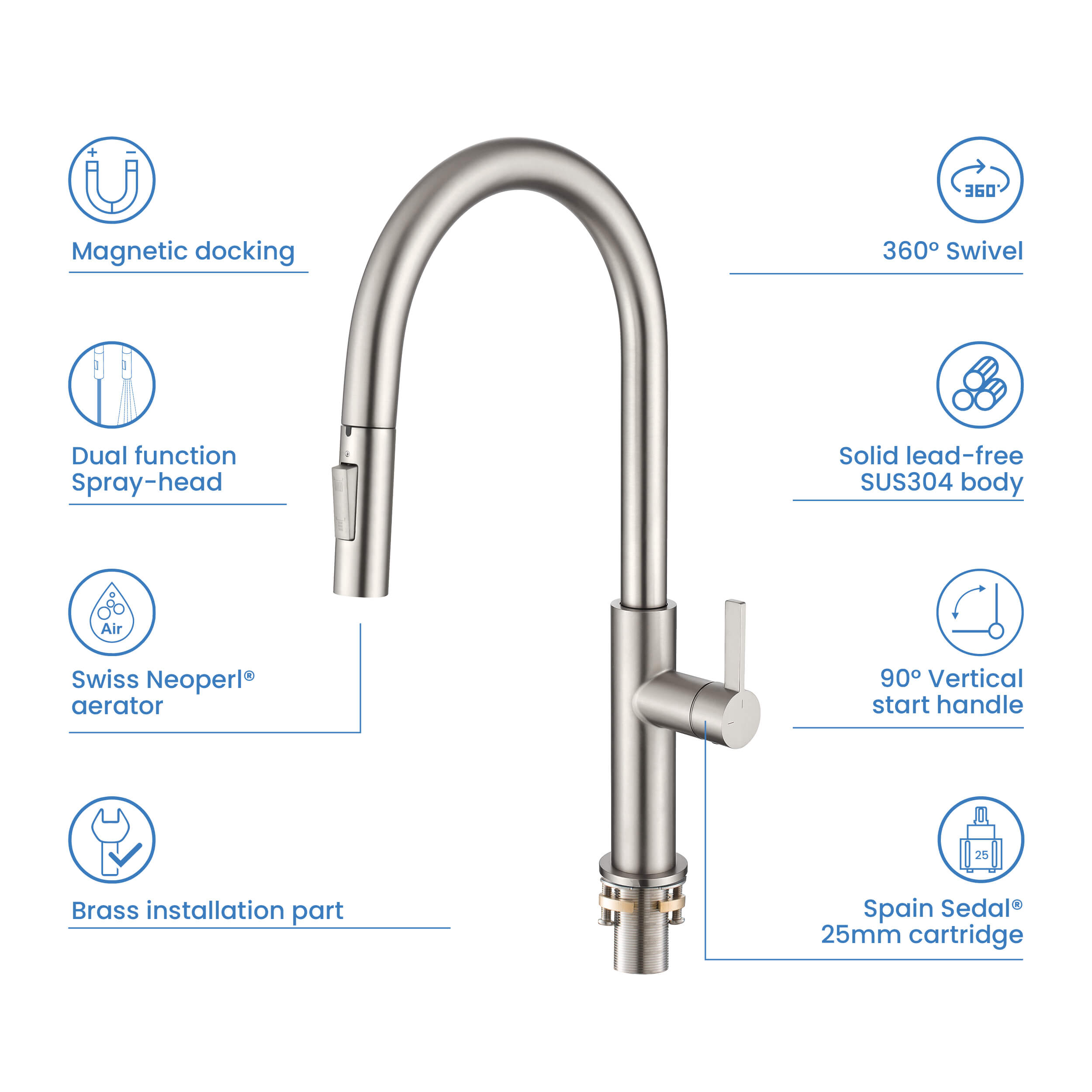 Novo Single Handle Pull Down Kitchen Faucet - KKF2019