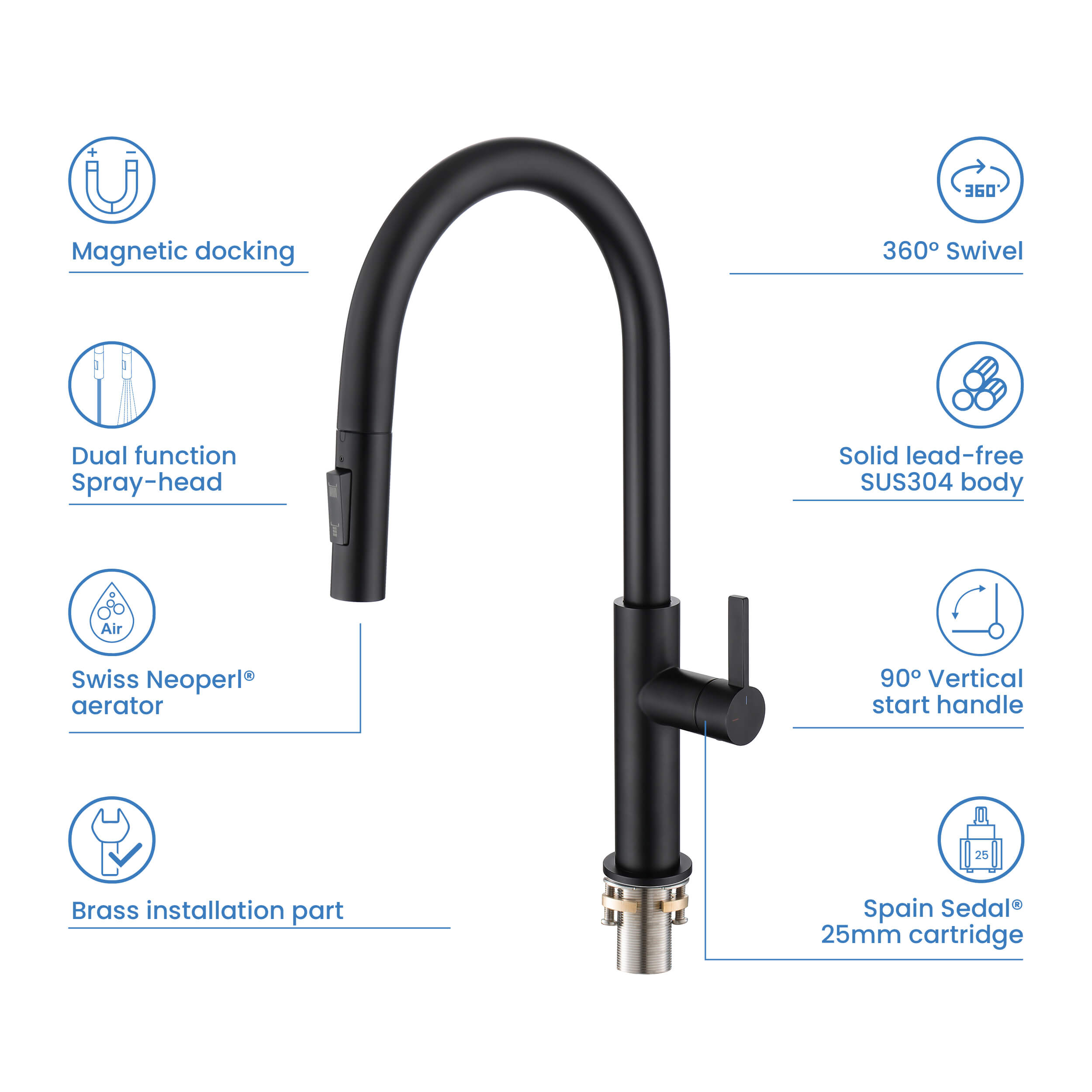 Novo Single Handle Pull Down Kitchen Faucet - KKF2019