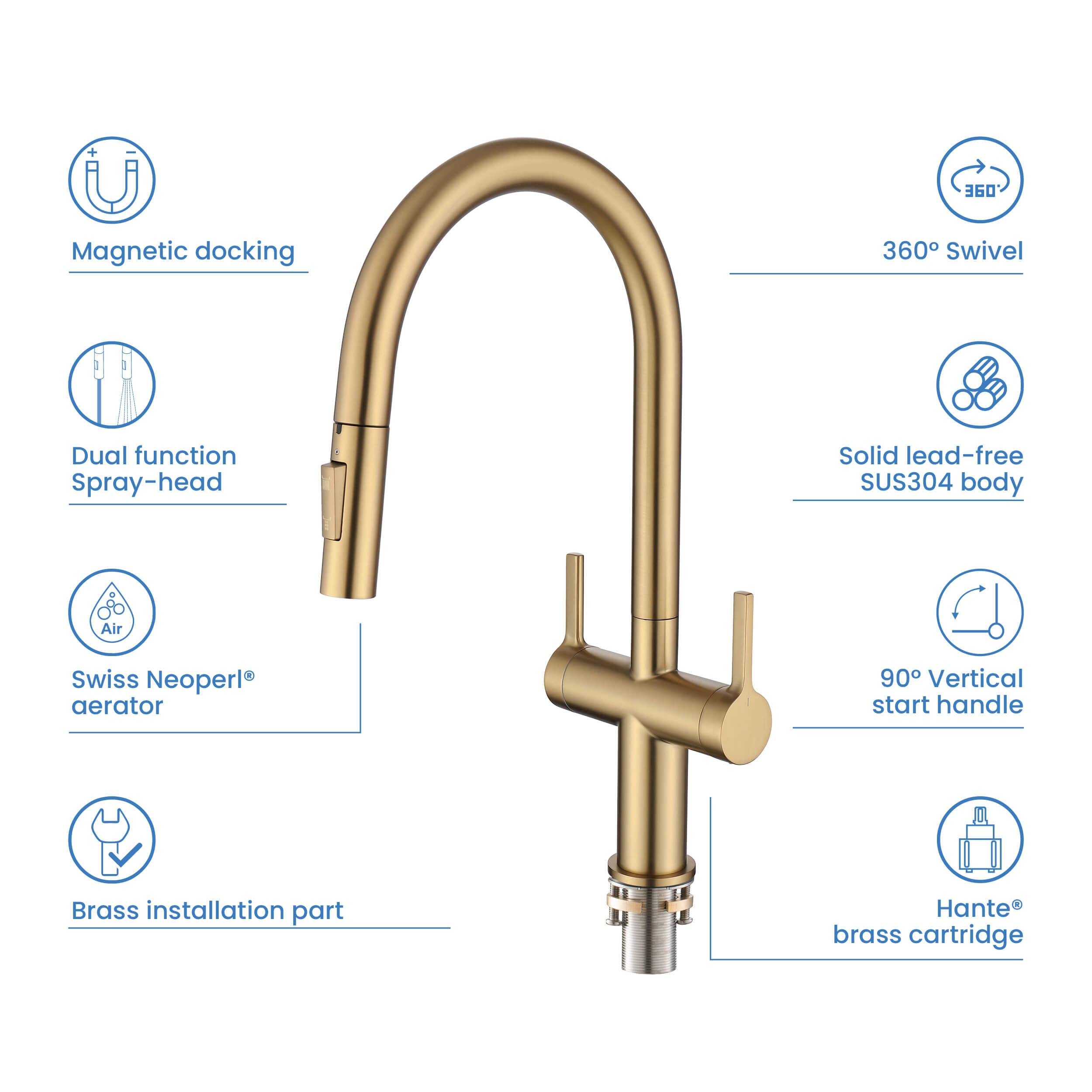 Novo Single Hole Two Handle Pull Down Kitchen Faucet - KKF2020