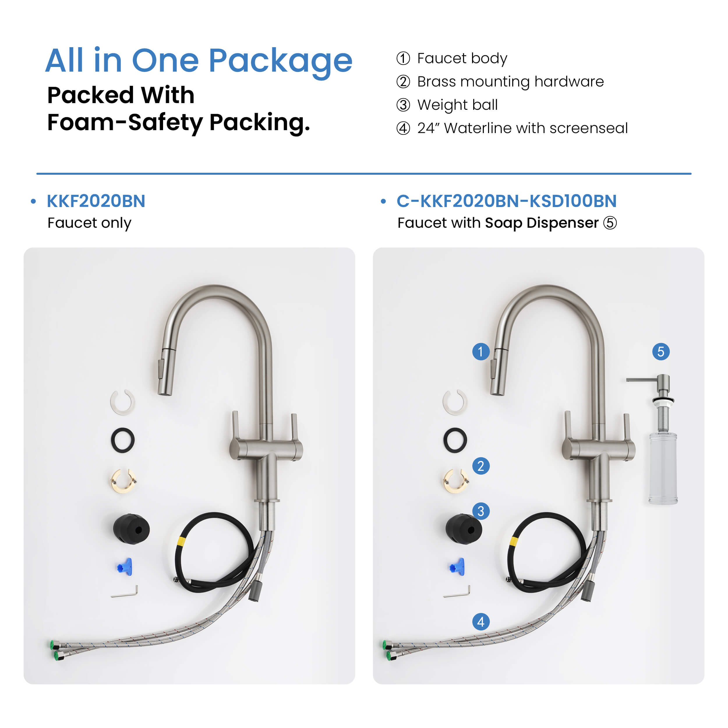 Novo Single Hole Two Handle Pull Down Kitchen Faucet - KKF2020