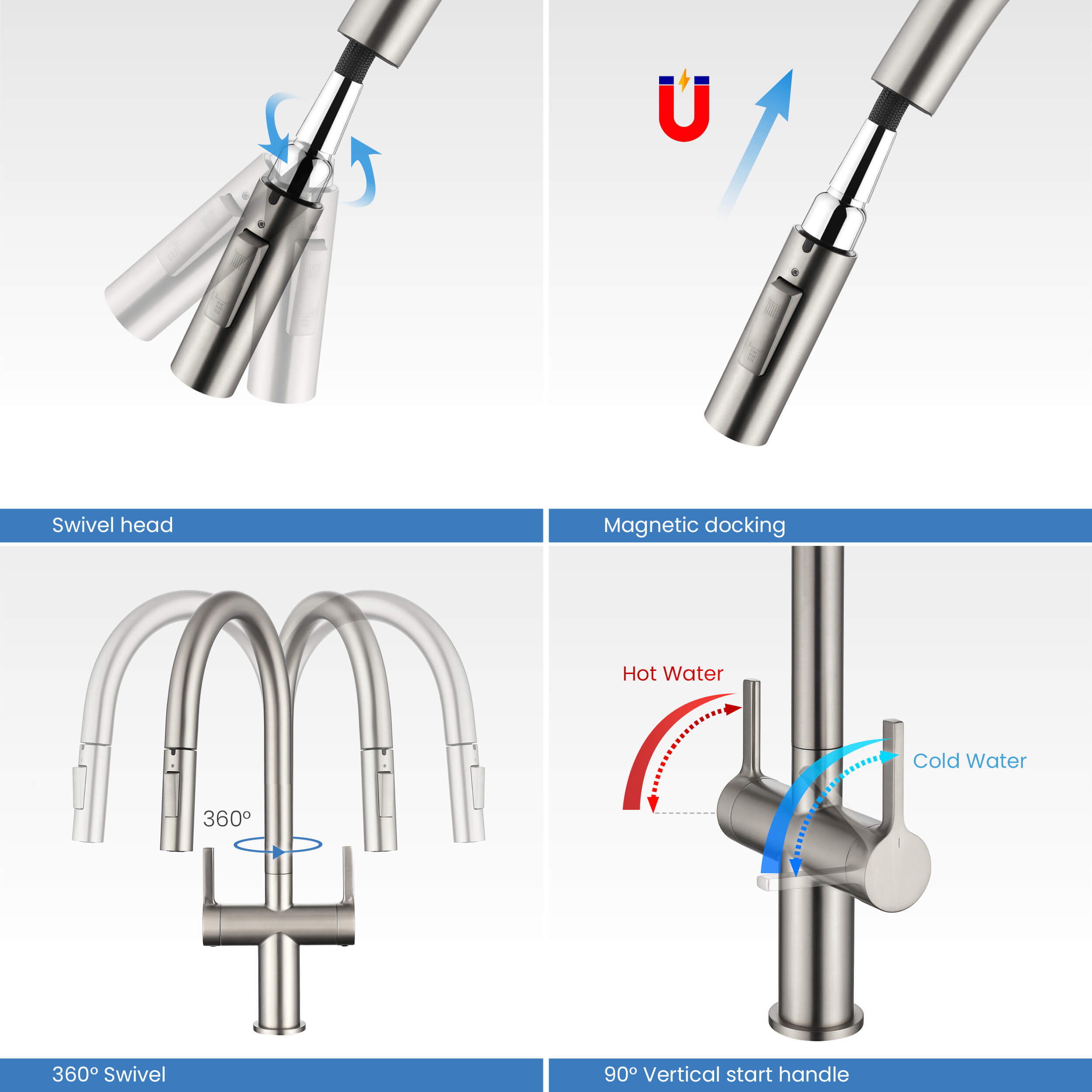 Novo Single Hole Two Handle Pull Down Kitchen Faucet - KKF2020