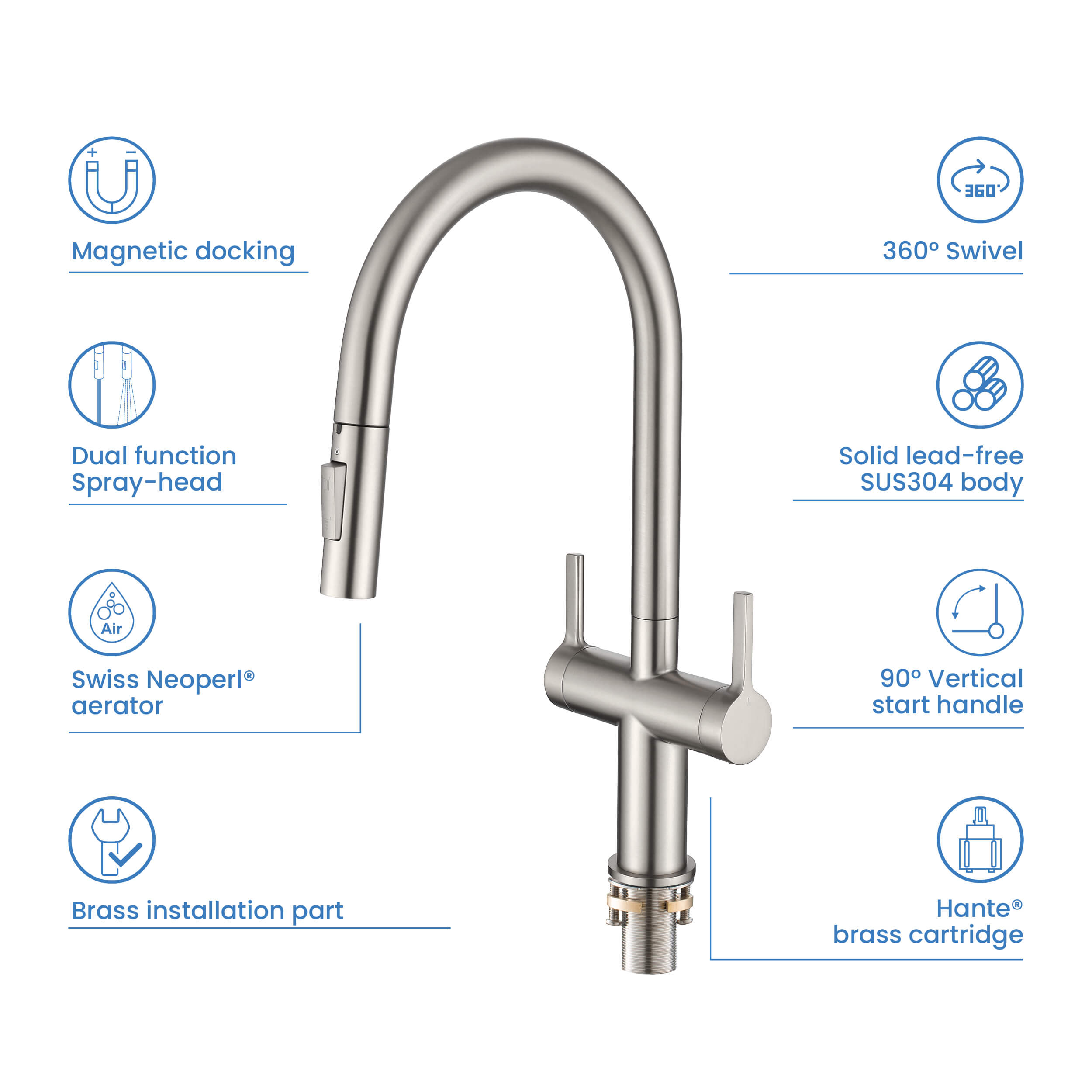 Novo Single Hole Two Handle Pull Down Kitchen Faucet - KKF2020