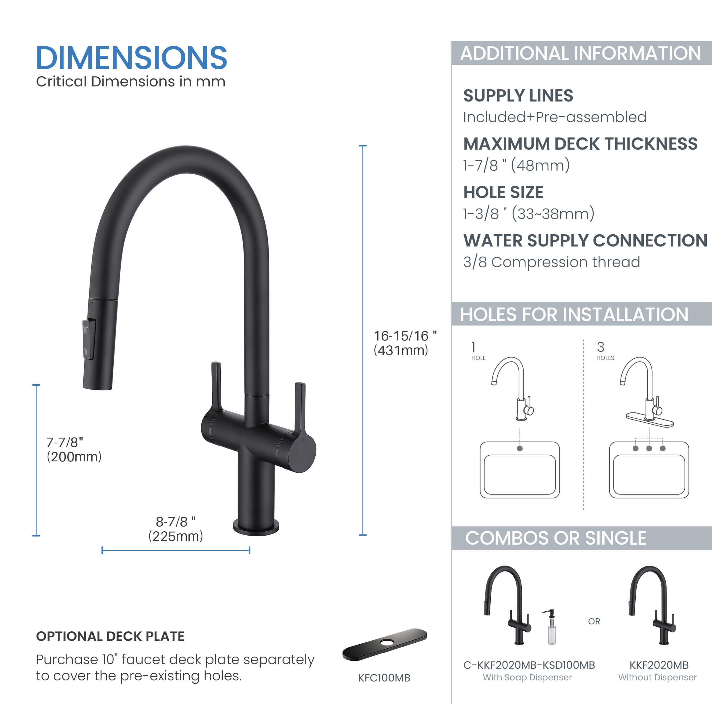 Novo Single Hole Two Handle Pull Down Kitchen Faucet - KKF2020