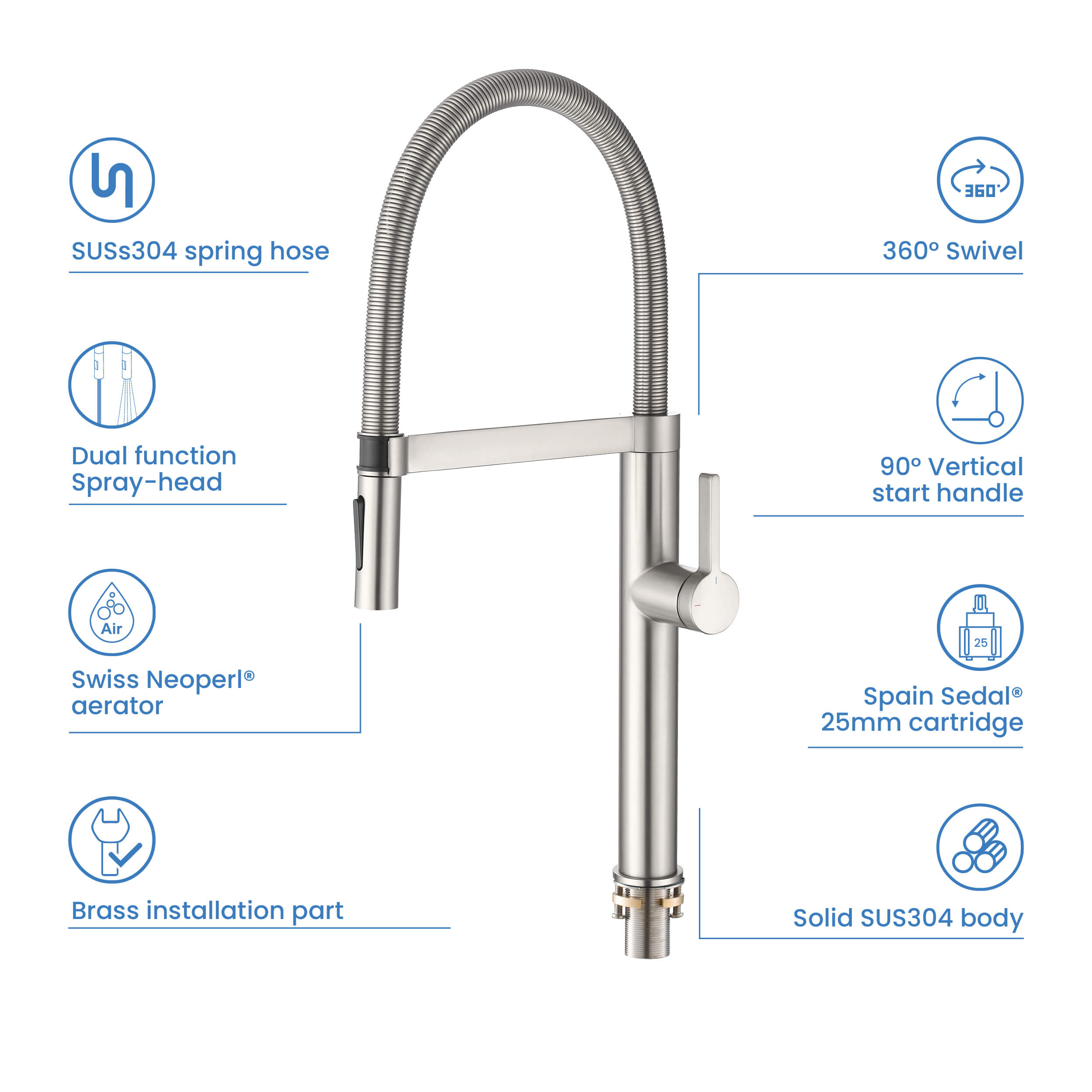 Novo Pro-style Single Handle Pull Down Kitchen Faucet - KKF2021