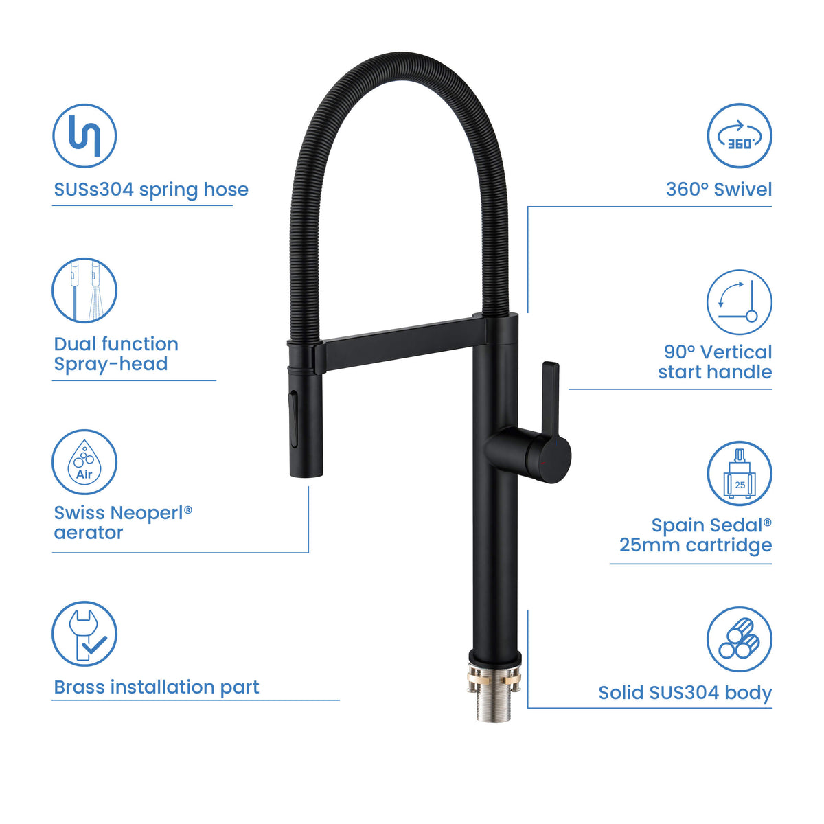 Novo Pro-style Single Handle Pull Down Kitchen Faucet - KKF2021