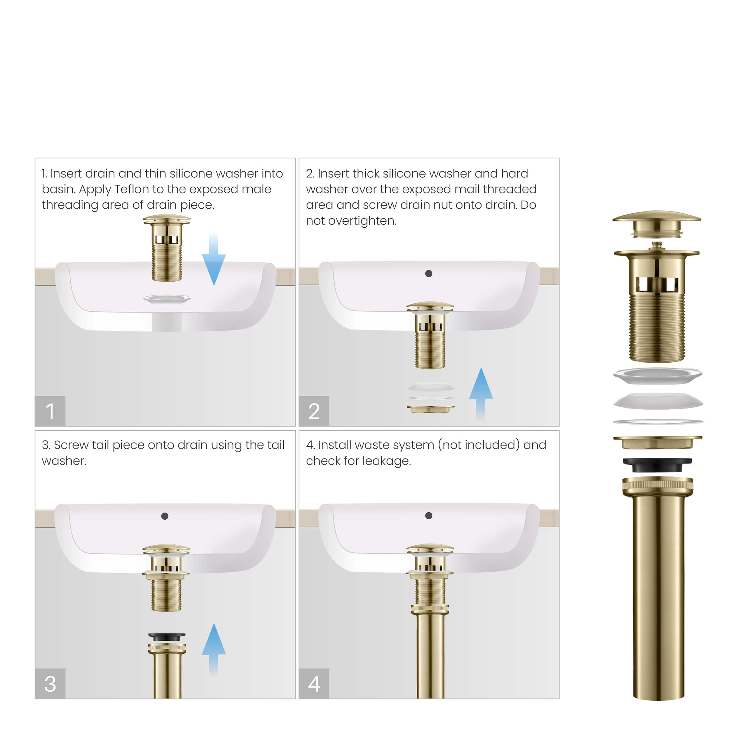 Pop Up Drain Stopper for Bathroom with Overflow KPW102