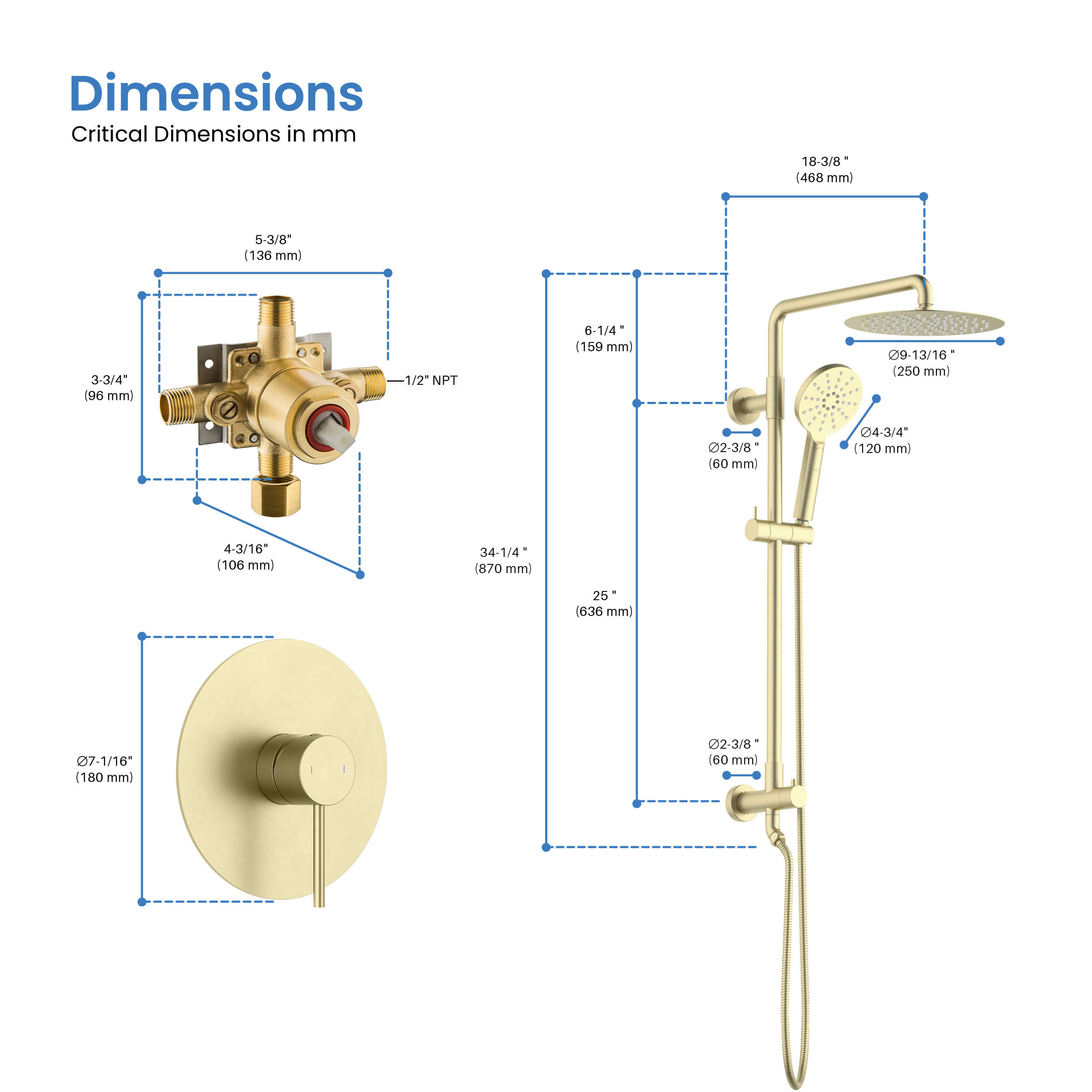Circular Pressure Balanced 2-Function Shower Column with Rough In Valve KSC403