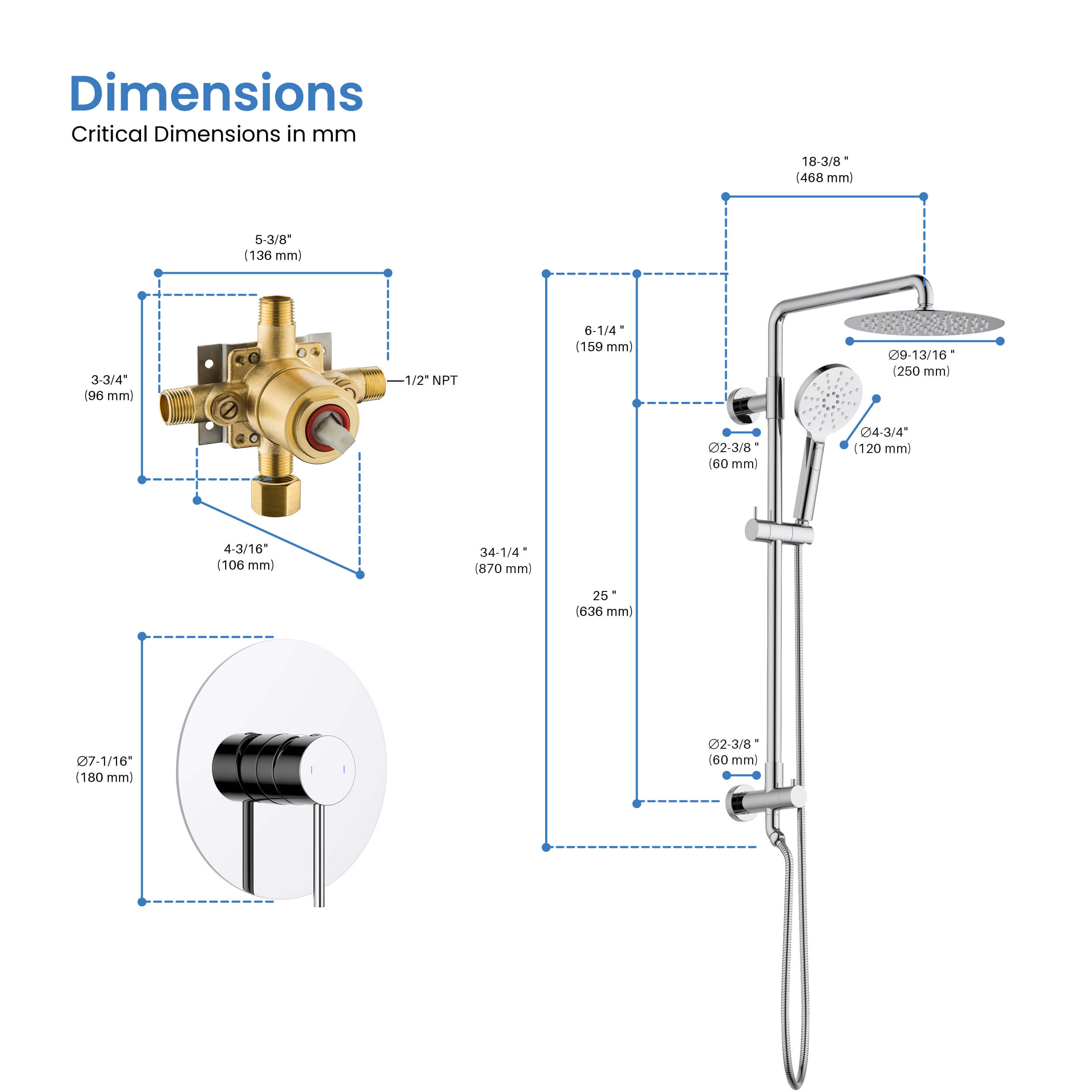 Circular Pressure Balanced 2-Function Shower Column with Rough In Valve KSC403