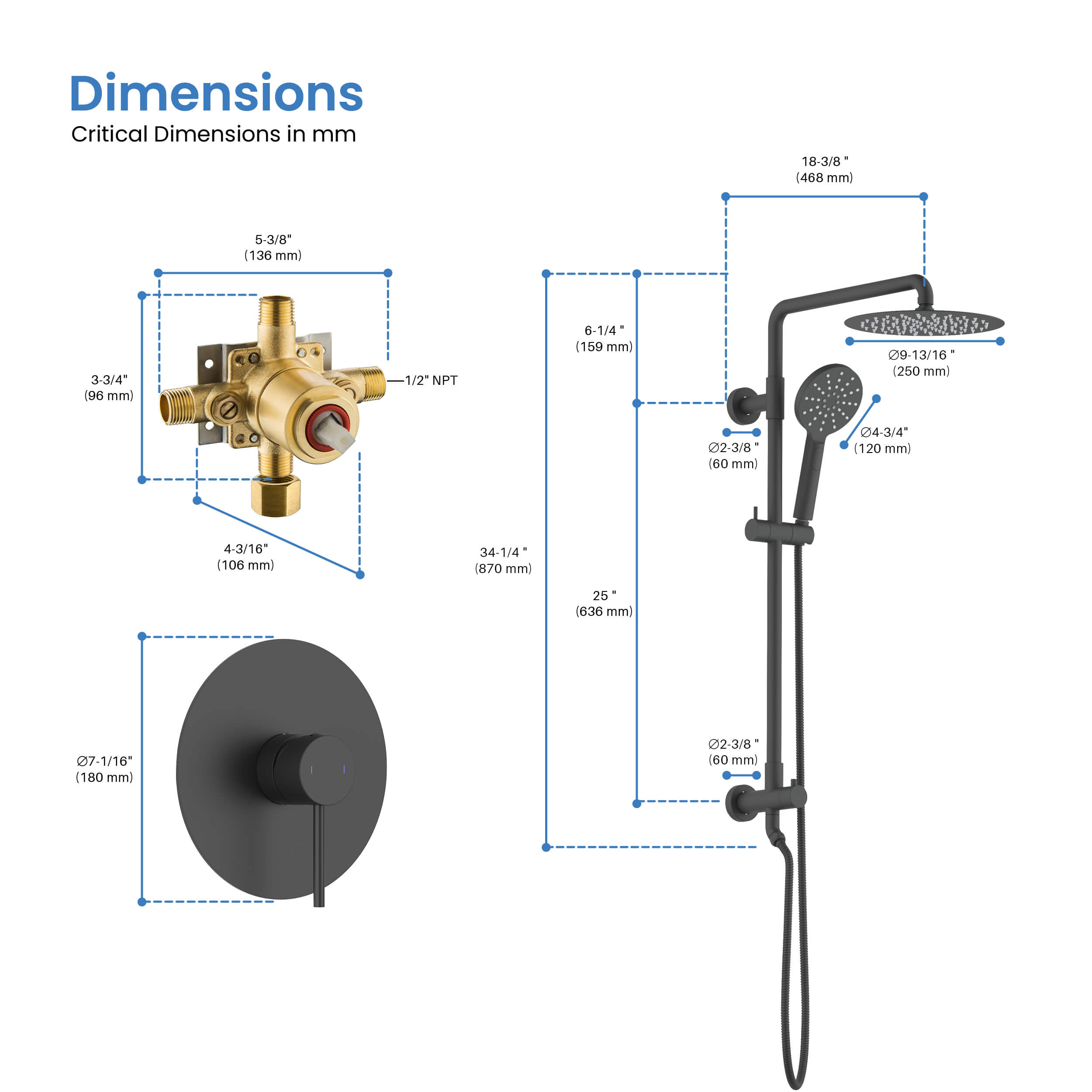 Circular Pressure Balanced 2-Function Shower Column with Rough In Valve KSC403